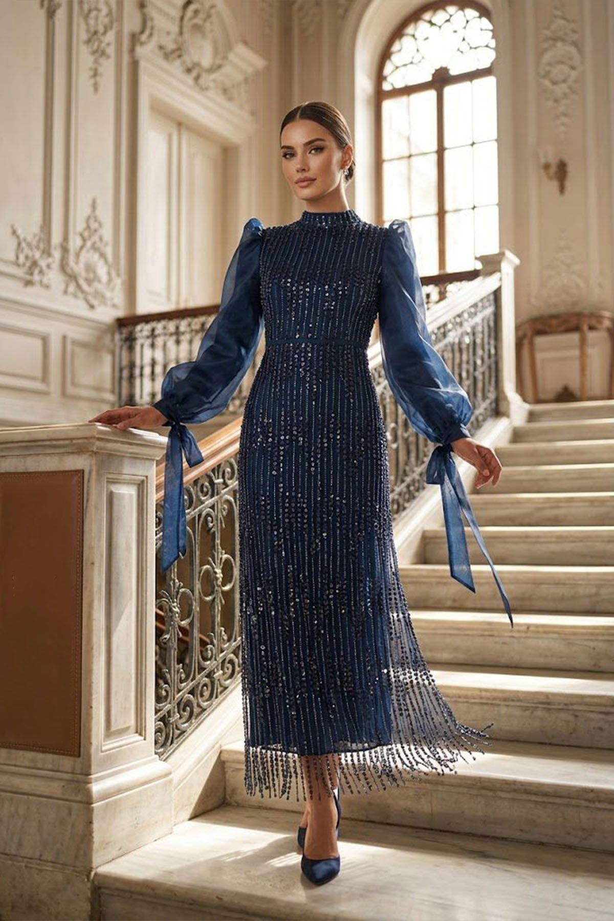 Boncuklu Lacivert AbiyeLP6155