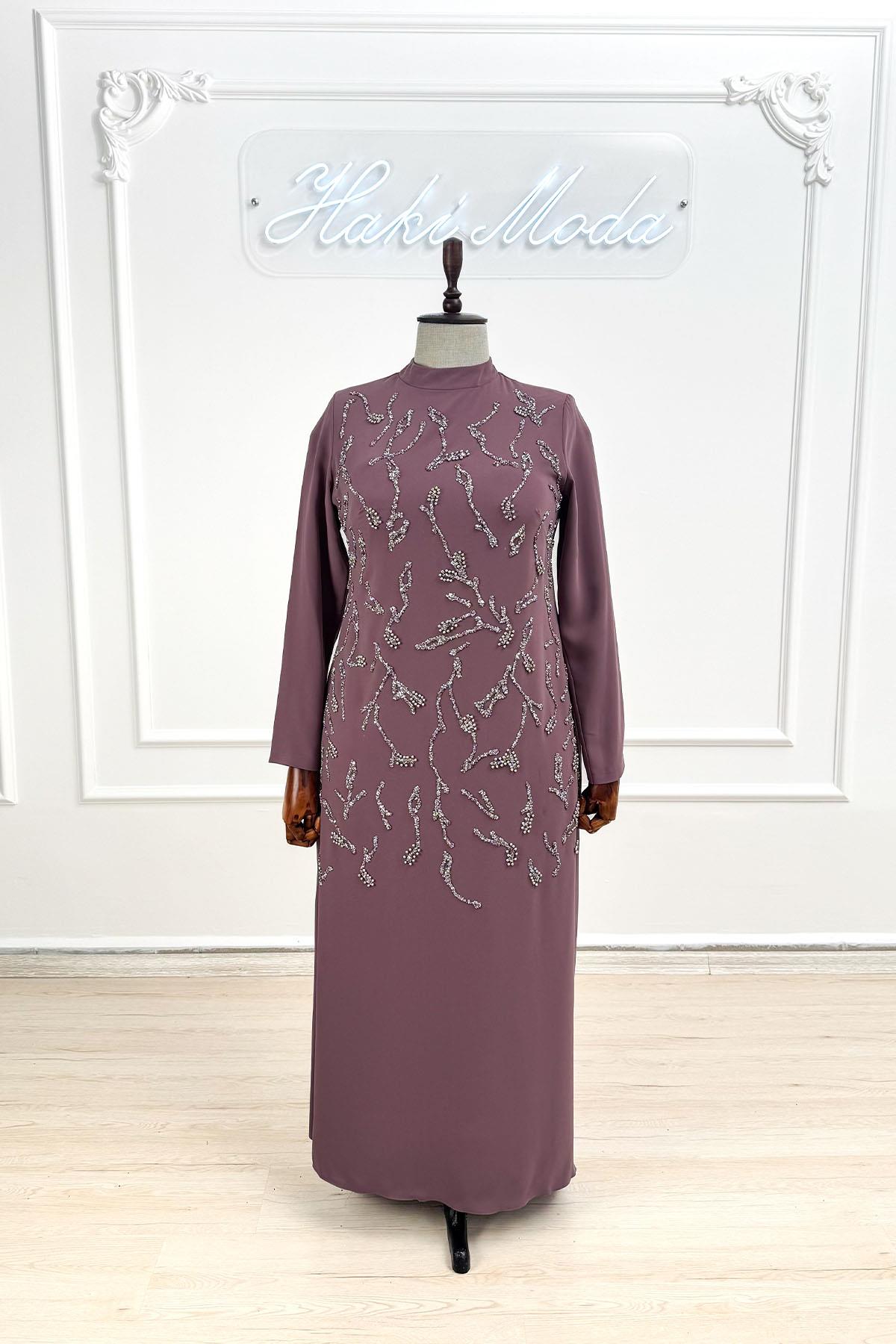 Büyük Beden Alize Adriana Krep Gül Kurusu Tesettür AbiyeLP6305