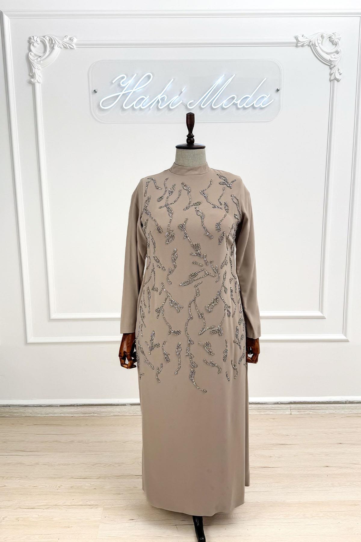 Büyük Beden Alize Adriana Krep Vizon Tesettür AbiyeLP6305