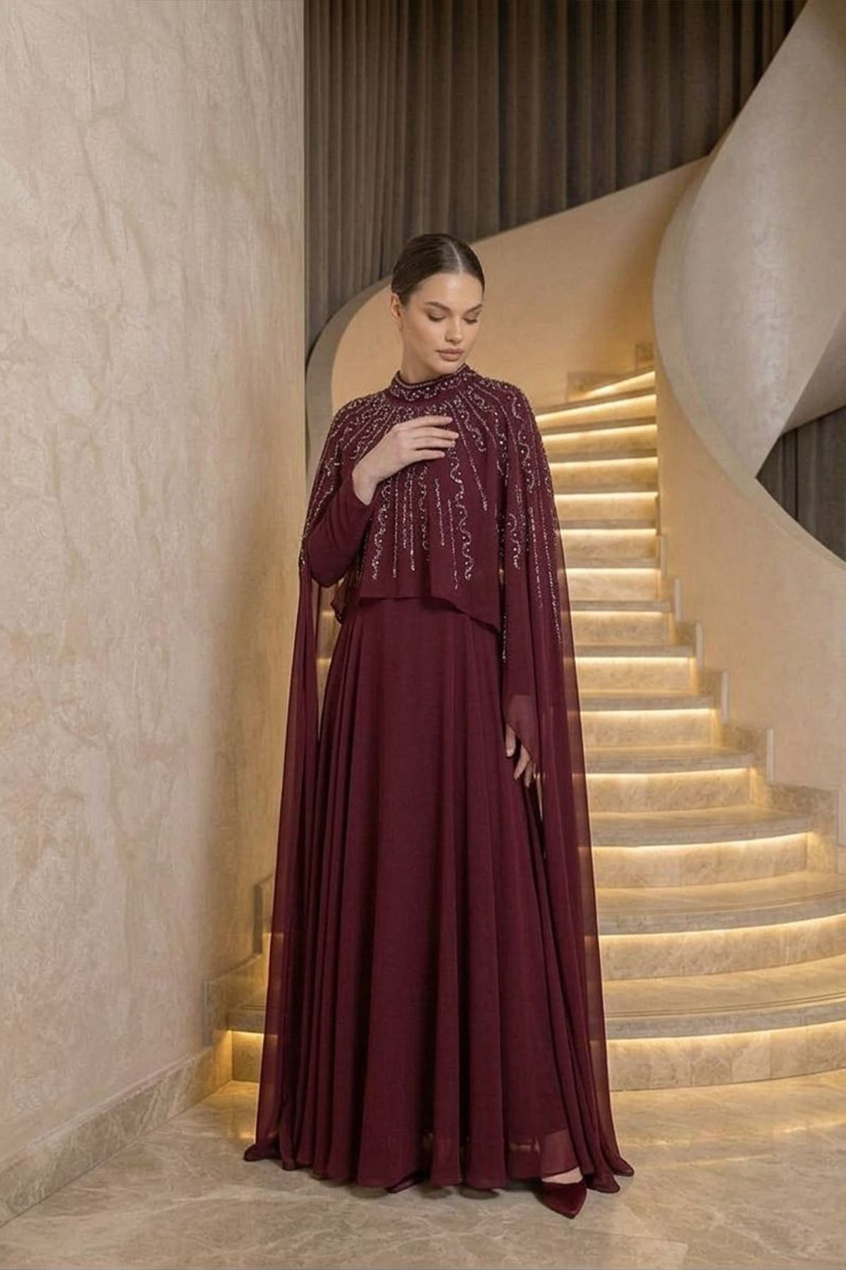 Elmina Şifon Abiye BordoLP6295-2