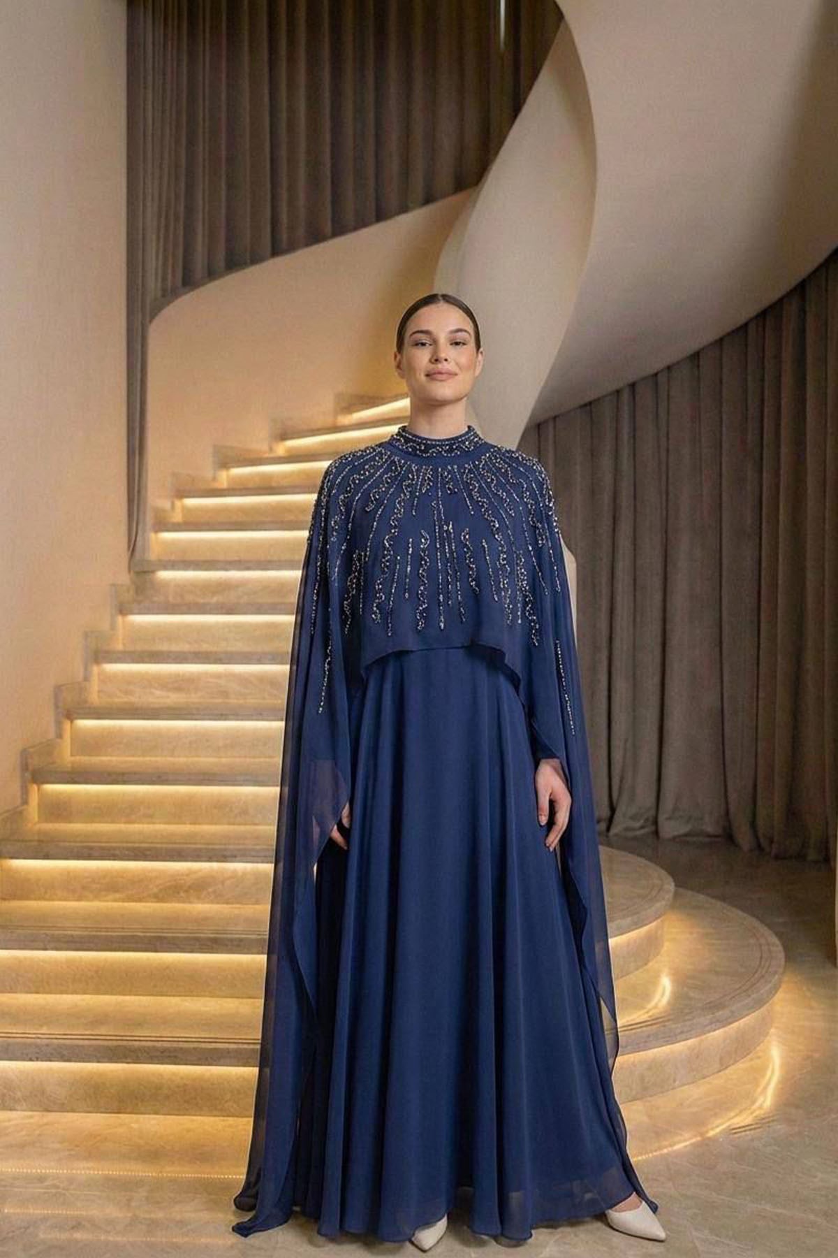 Elmina Şifon Abiye LacivertLP6295-2