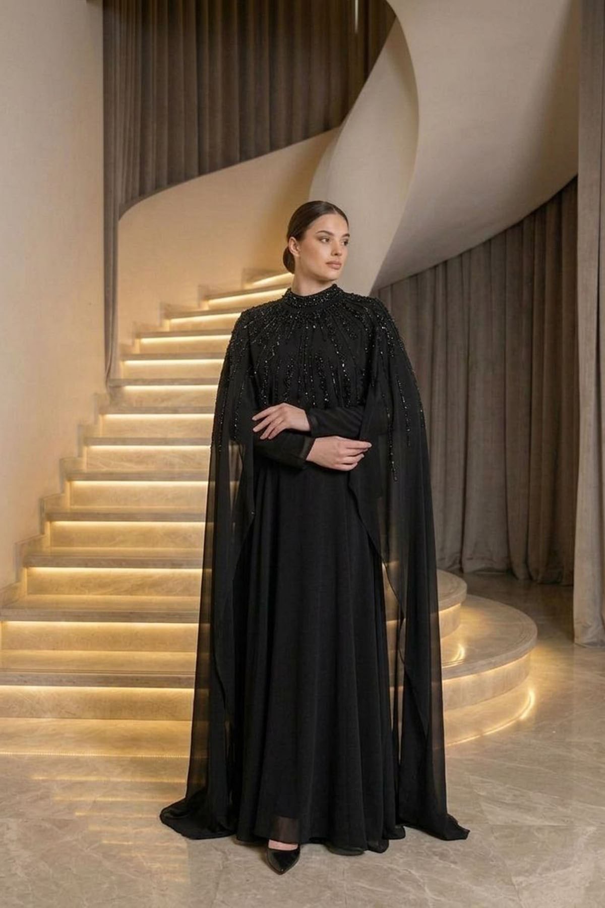 Elmina Şifon Abiye SiyahLP6295-2