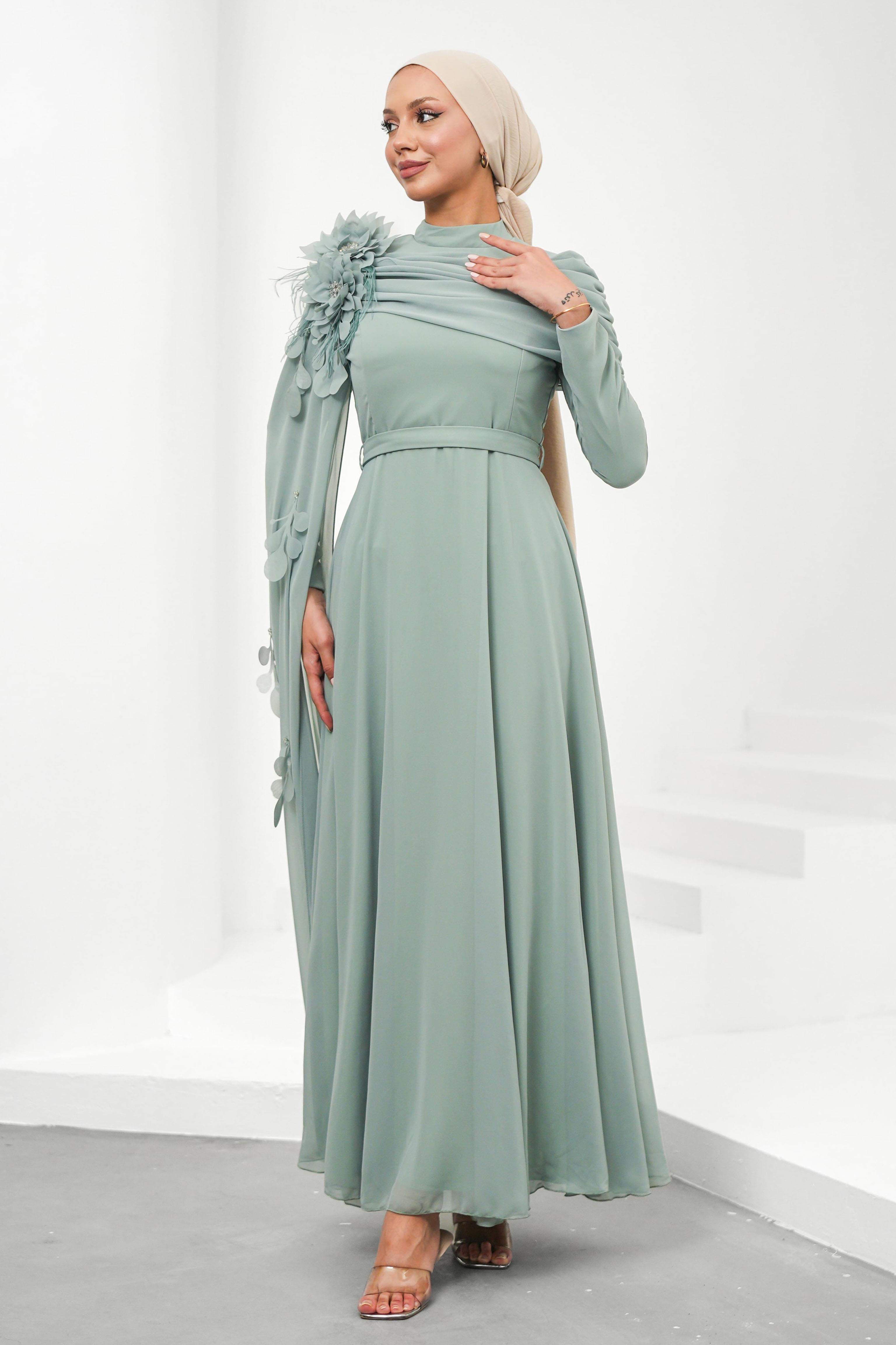 Gülce Şifon Mint Tesettür AbiyeLP6329