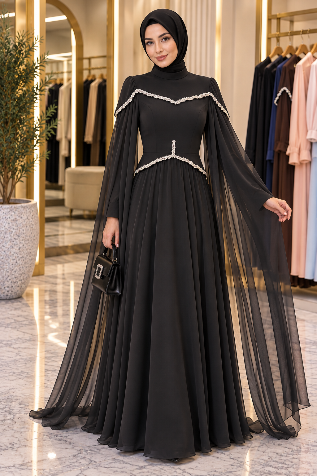 Hakimoda Kadın Arnella Adriana Siyah AbiyeLP8013