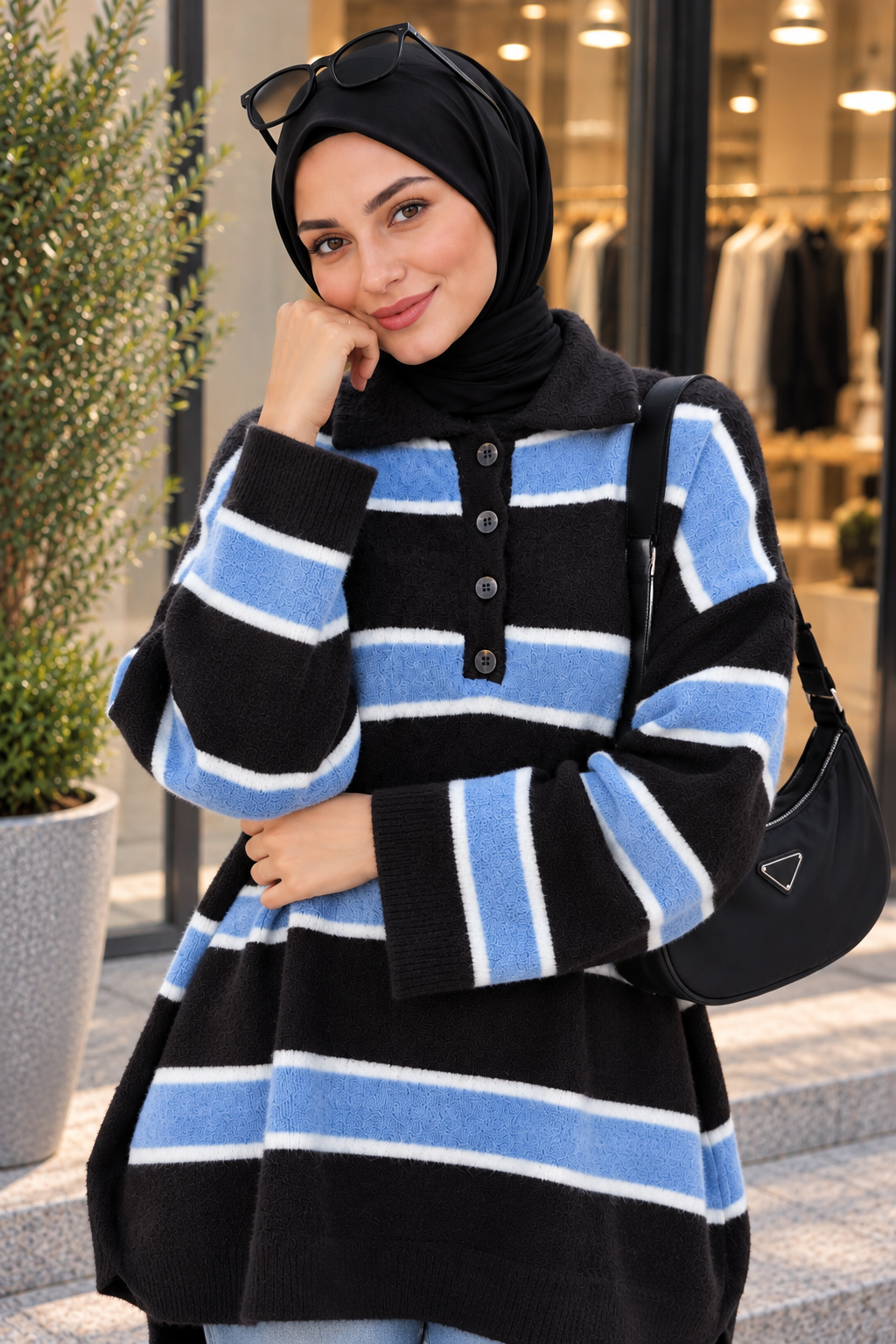 Hakimoda Kadın Çizgili Kahve Triko KazakOR2003