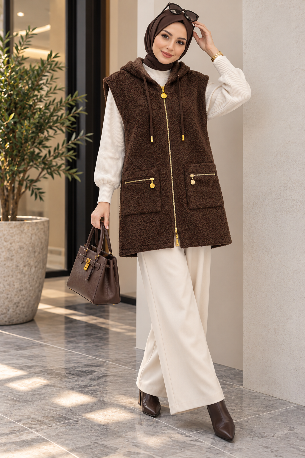 Hakimoda Kadın Kahve YelekMC30240
