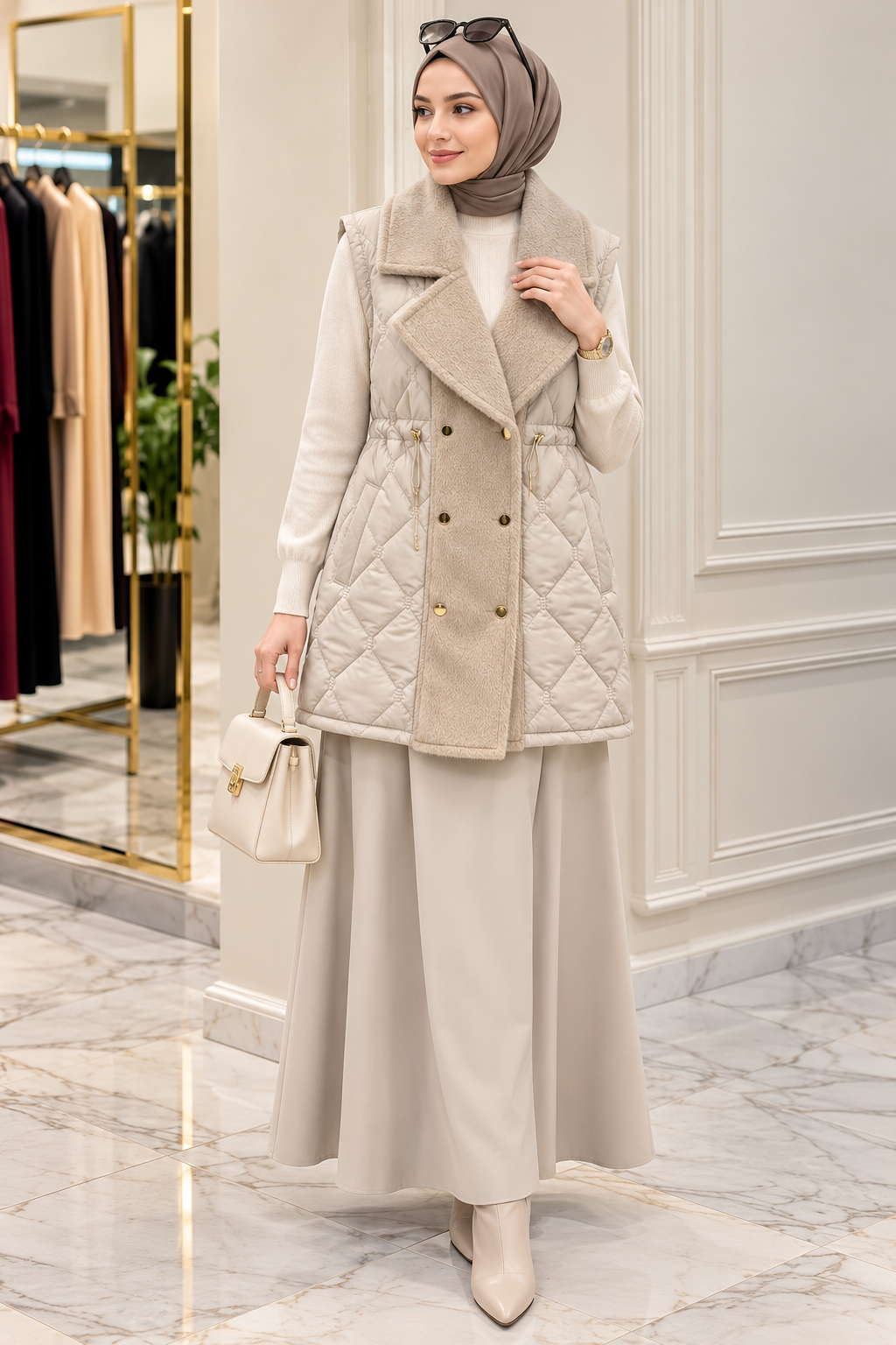 Hakimoda Kadın Kaşe Detay BejYelekLS5922