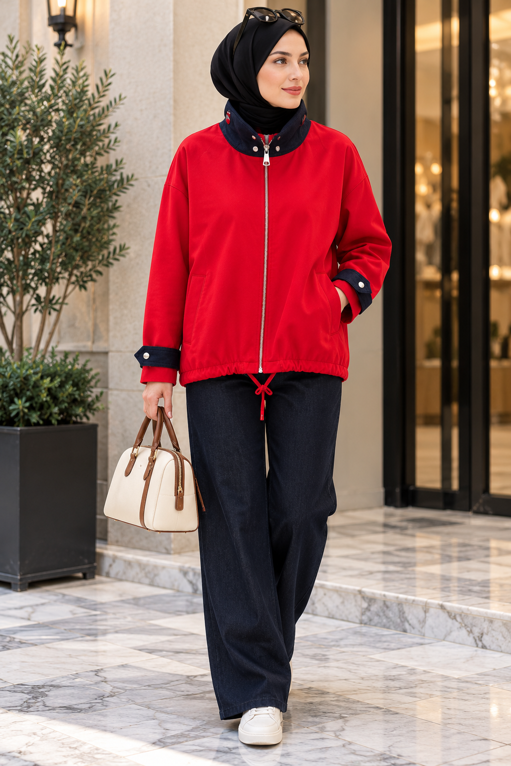 Hakimoda Kadın Kot Detaylı Kırmızı TrençRM1260