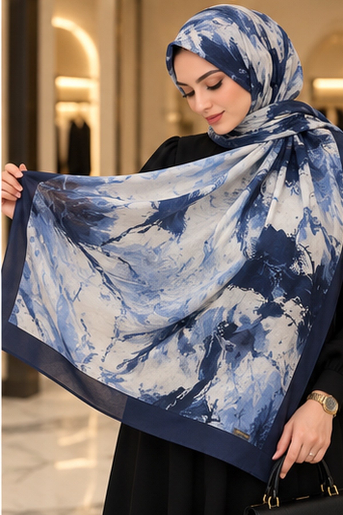 Hakimoda Kadın Lacivert Bambu ŞalHM044