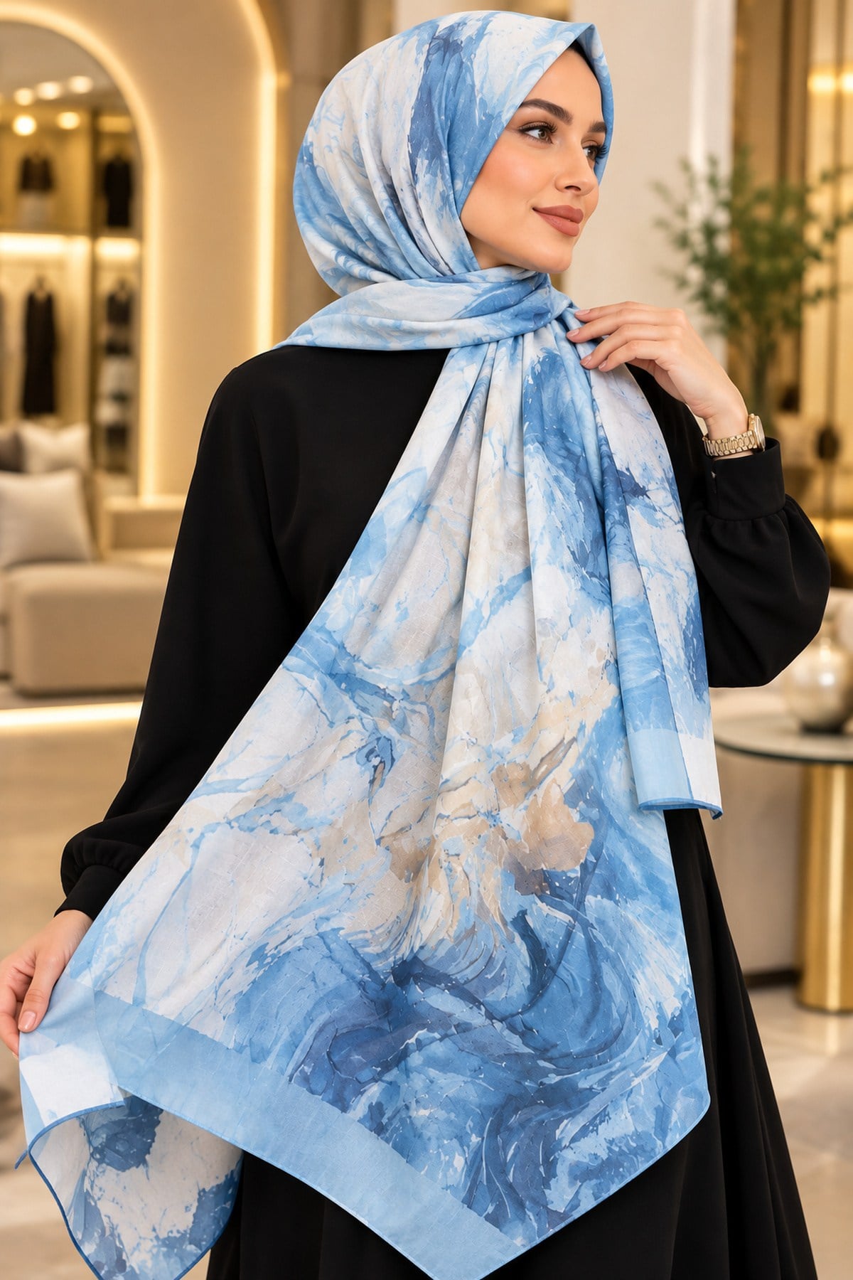 Hakimoda Kadın Mavi Bambu ŞalHM044