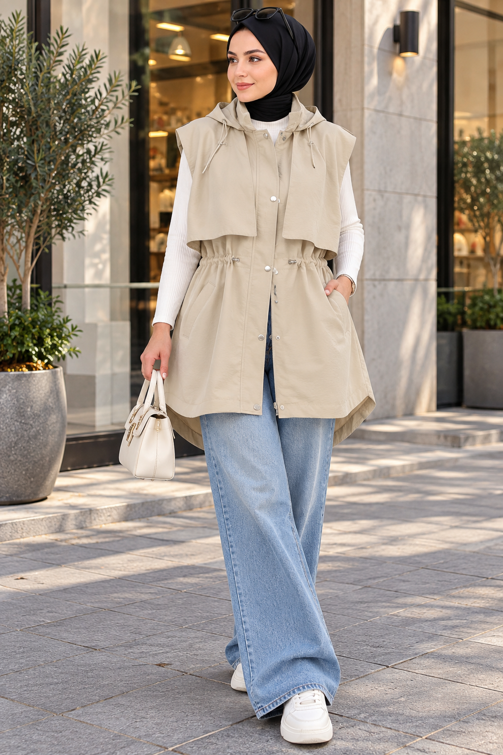 Hakimoda Kadın Pelerinli Bej YelekLS6076