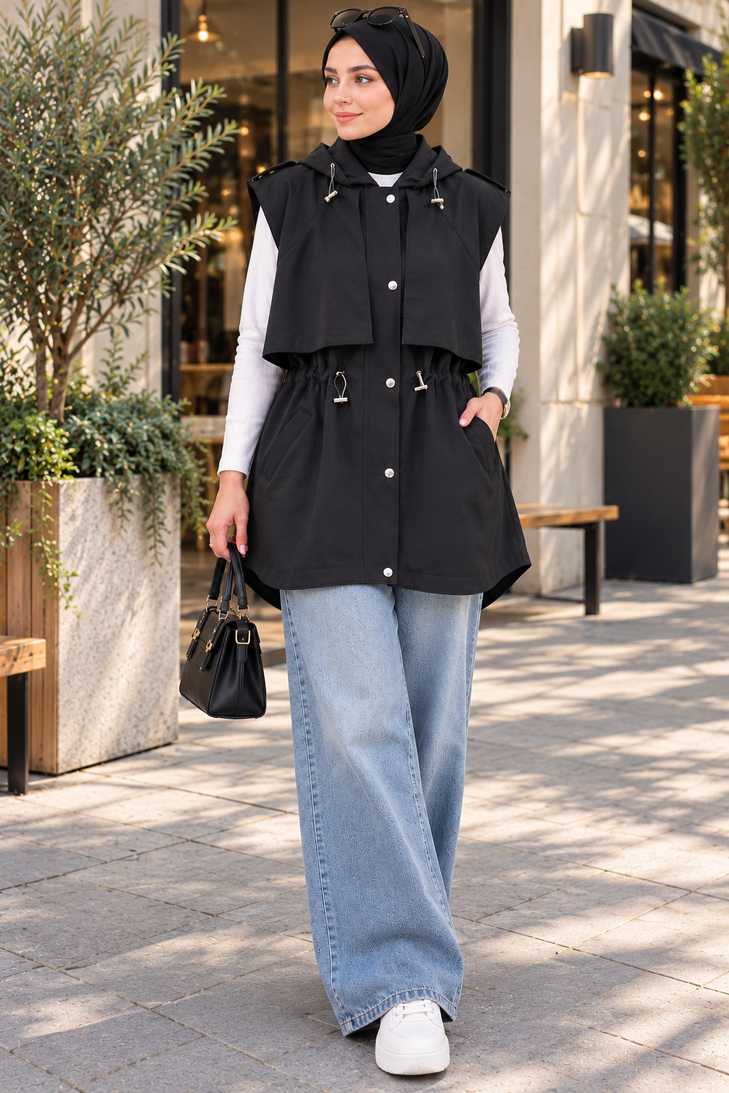 Hakimoda Kadın Pelerinli Siyah YelekLS6076