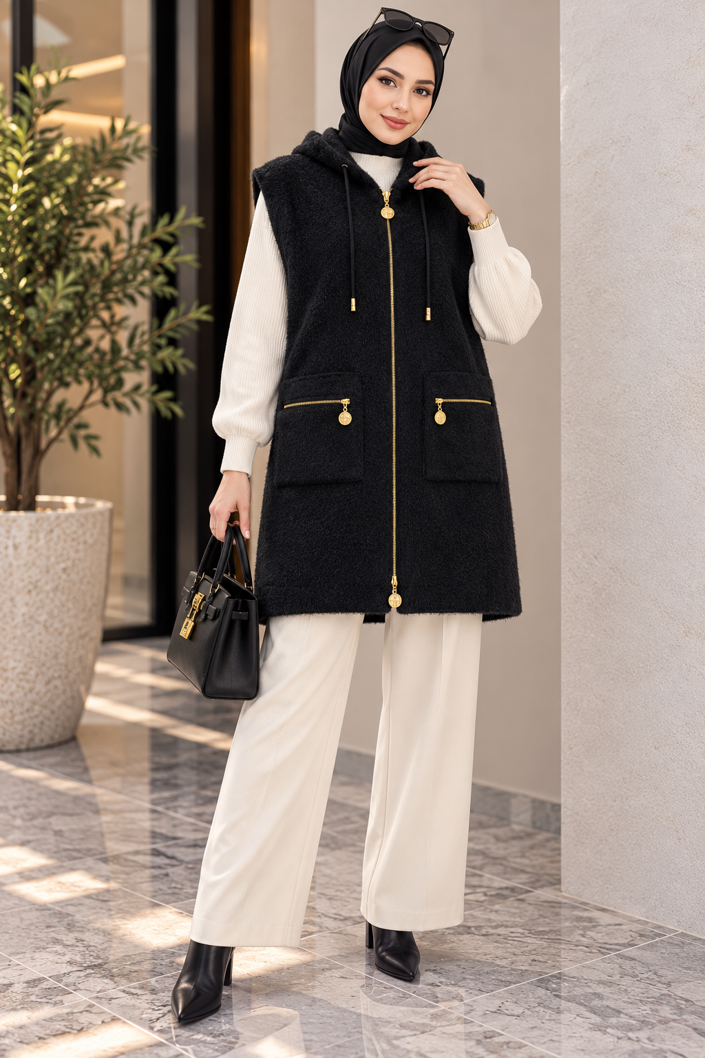 Hakimoda Kadın Peluş Siyah YelekMC30240