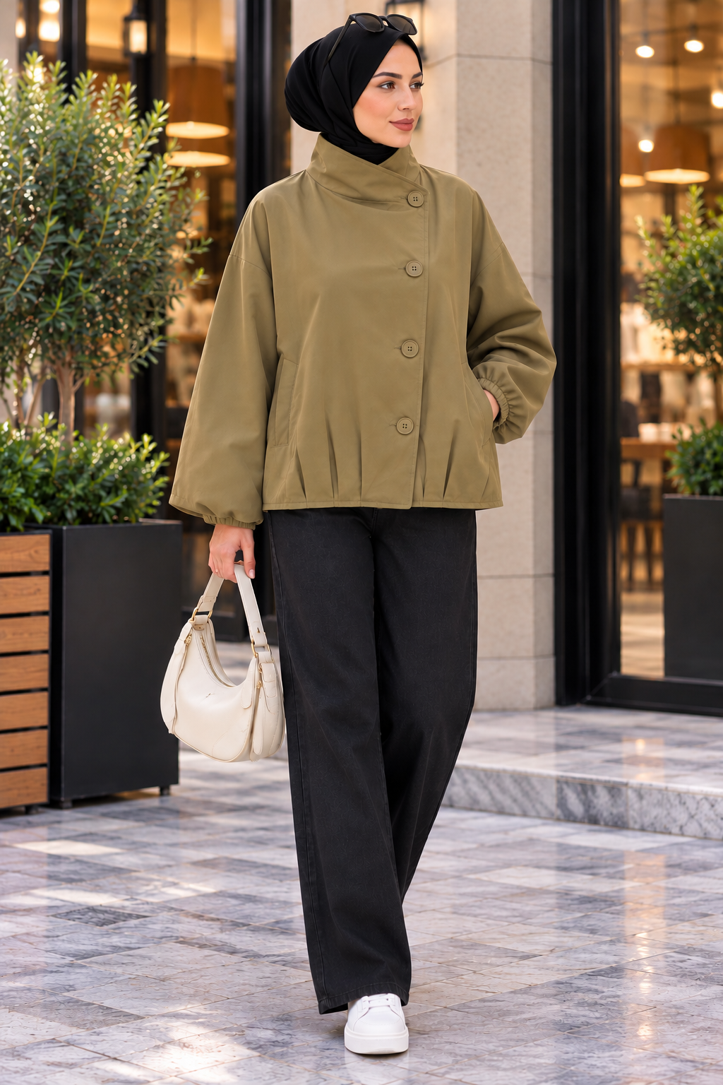 Hakimoda Kadın Pile Detay Haki TrençkotHN51103