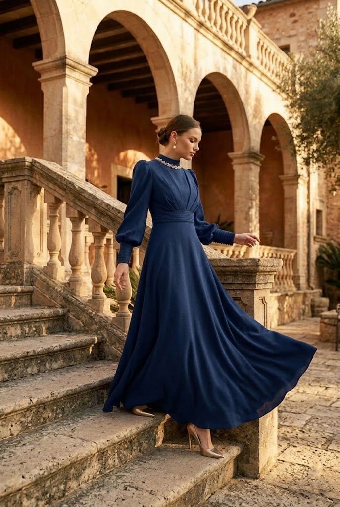 Hakimoda Tesettür Katre Krep Abiye LacivertLP6191