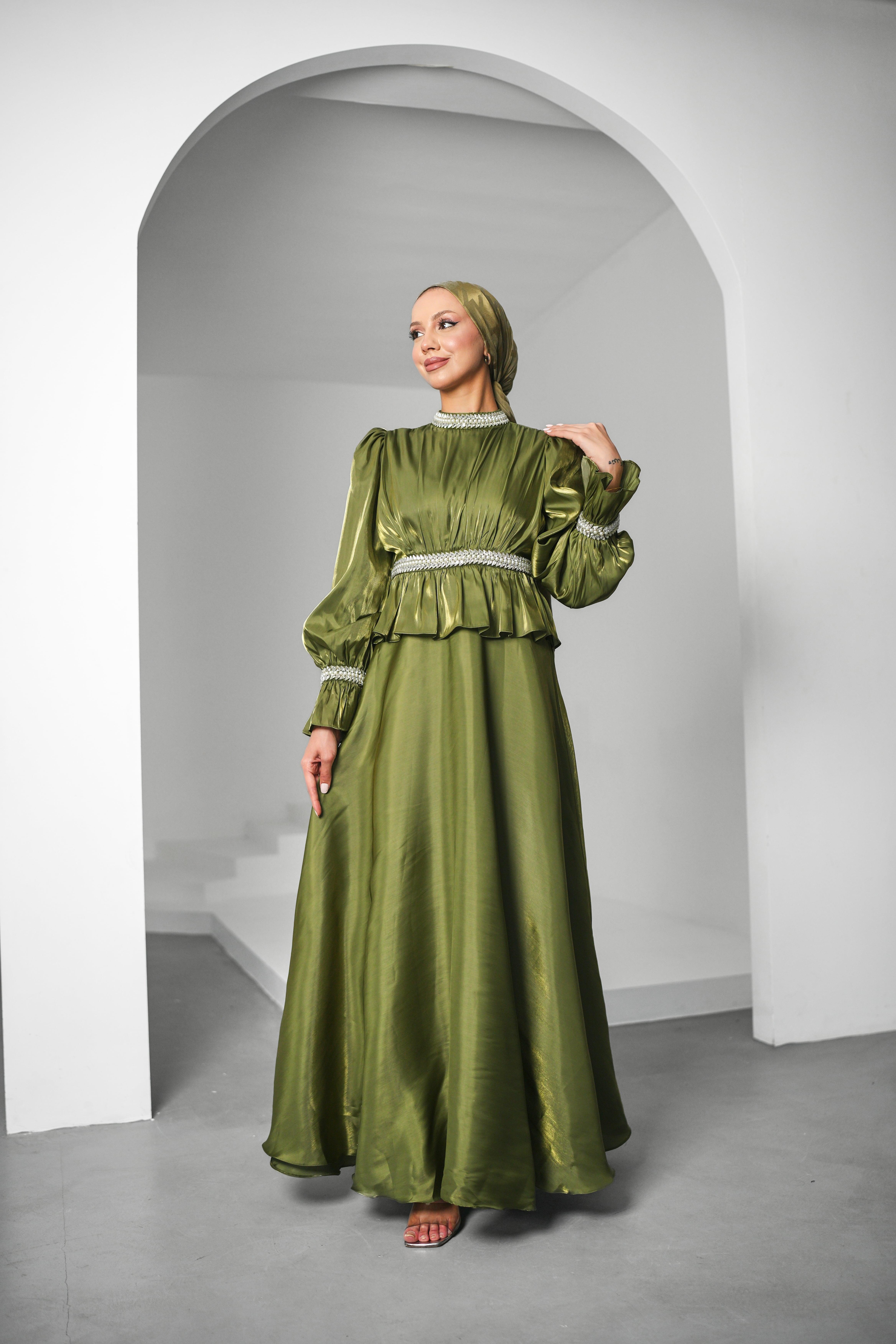 İnci Derya Organize Haki Tesettür AbiyeLP6324