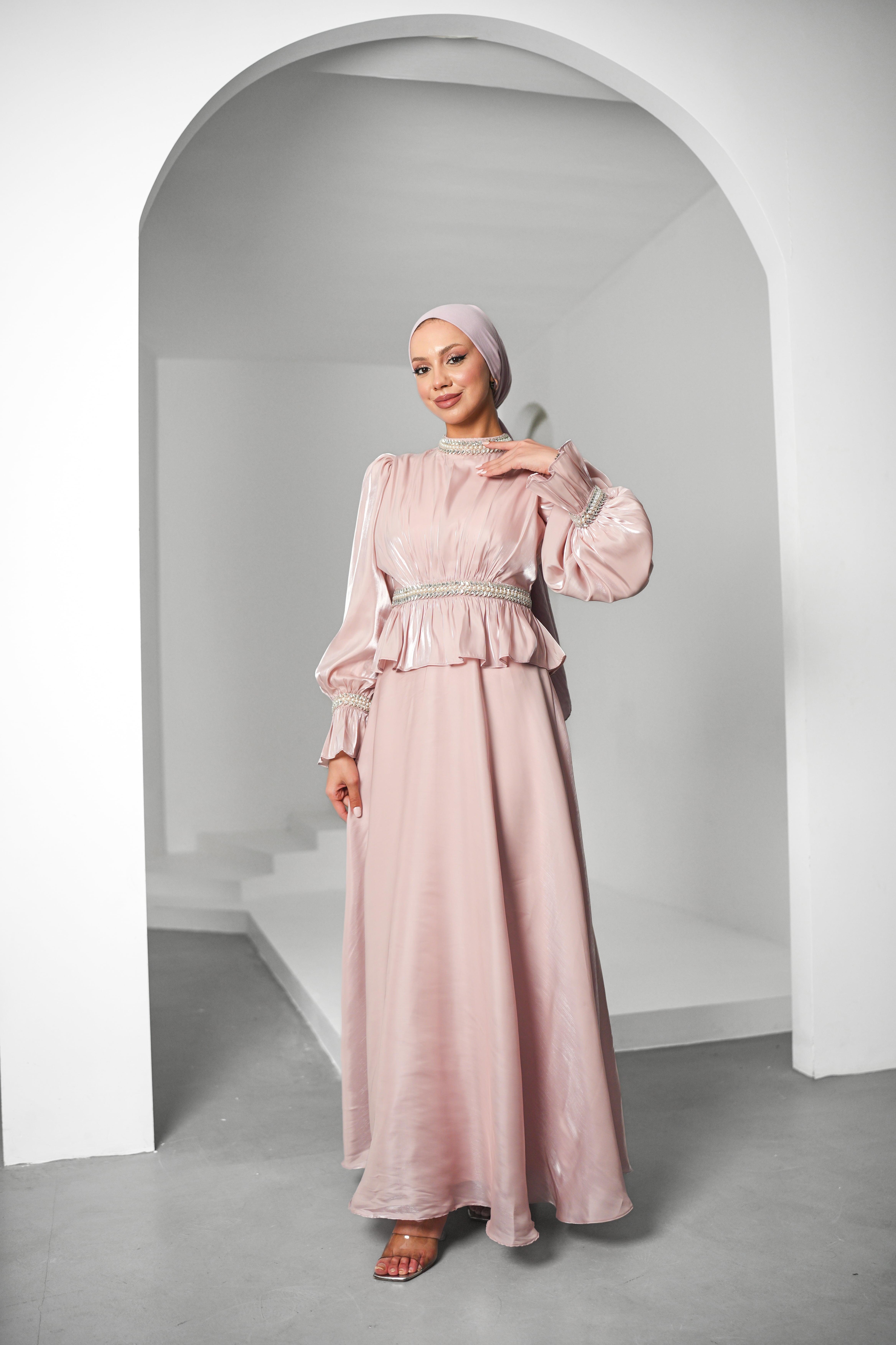 İnci Derya Organze Pudra Tesettür AbiyeLP6324