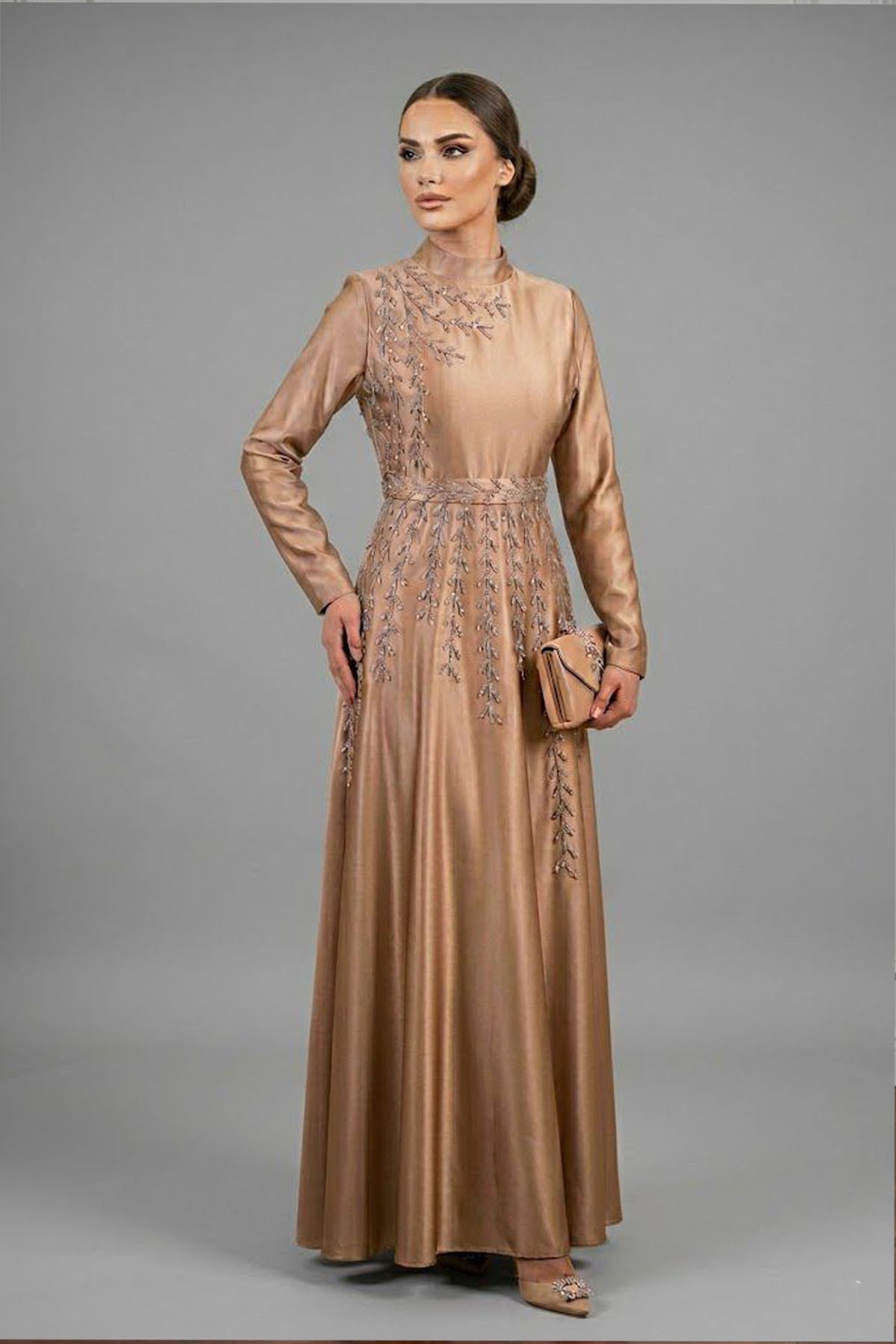 İşlemeli Saten AbiyeLP6132