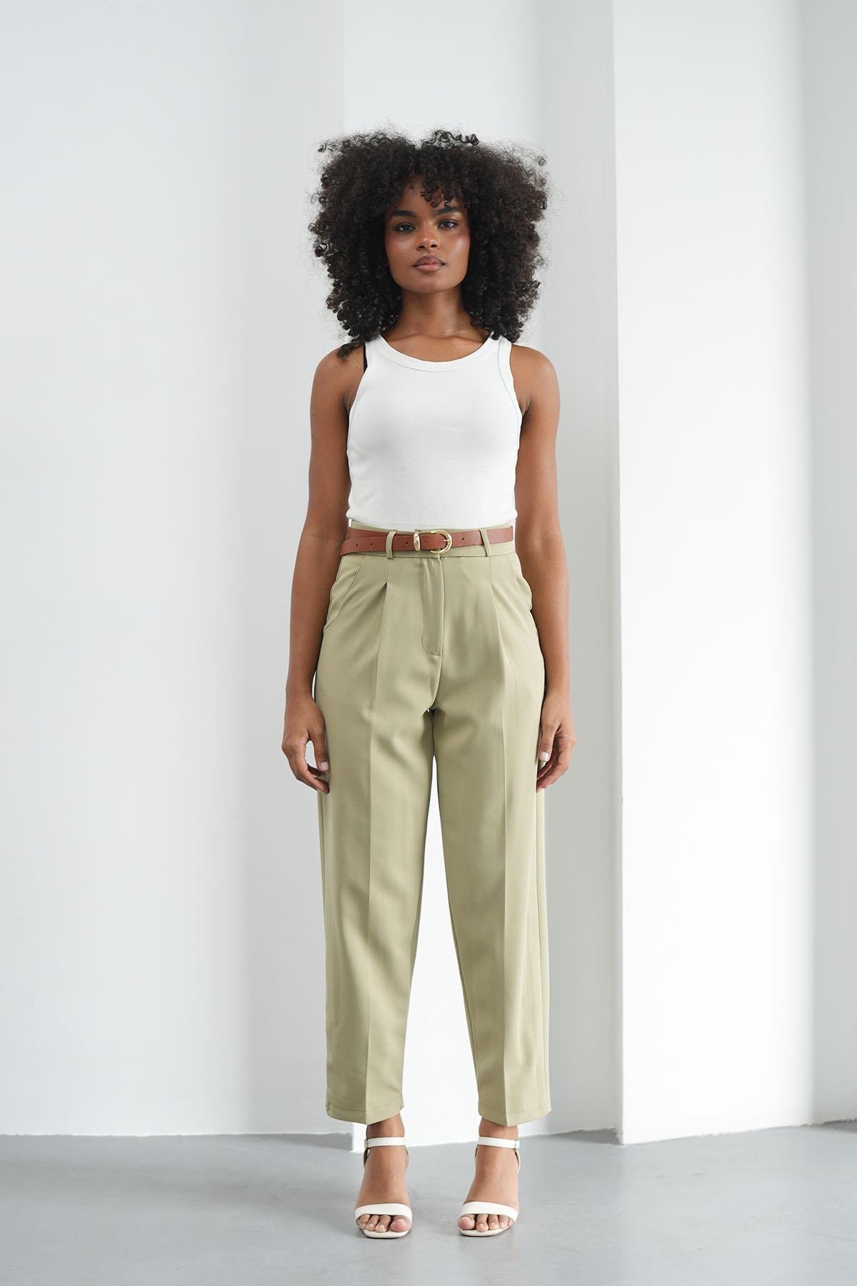 Kemerli Klasik Yağ Yeşili PantolonHM1330