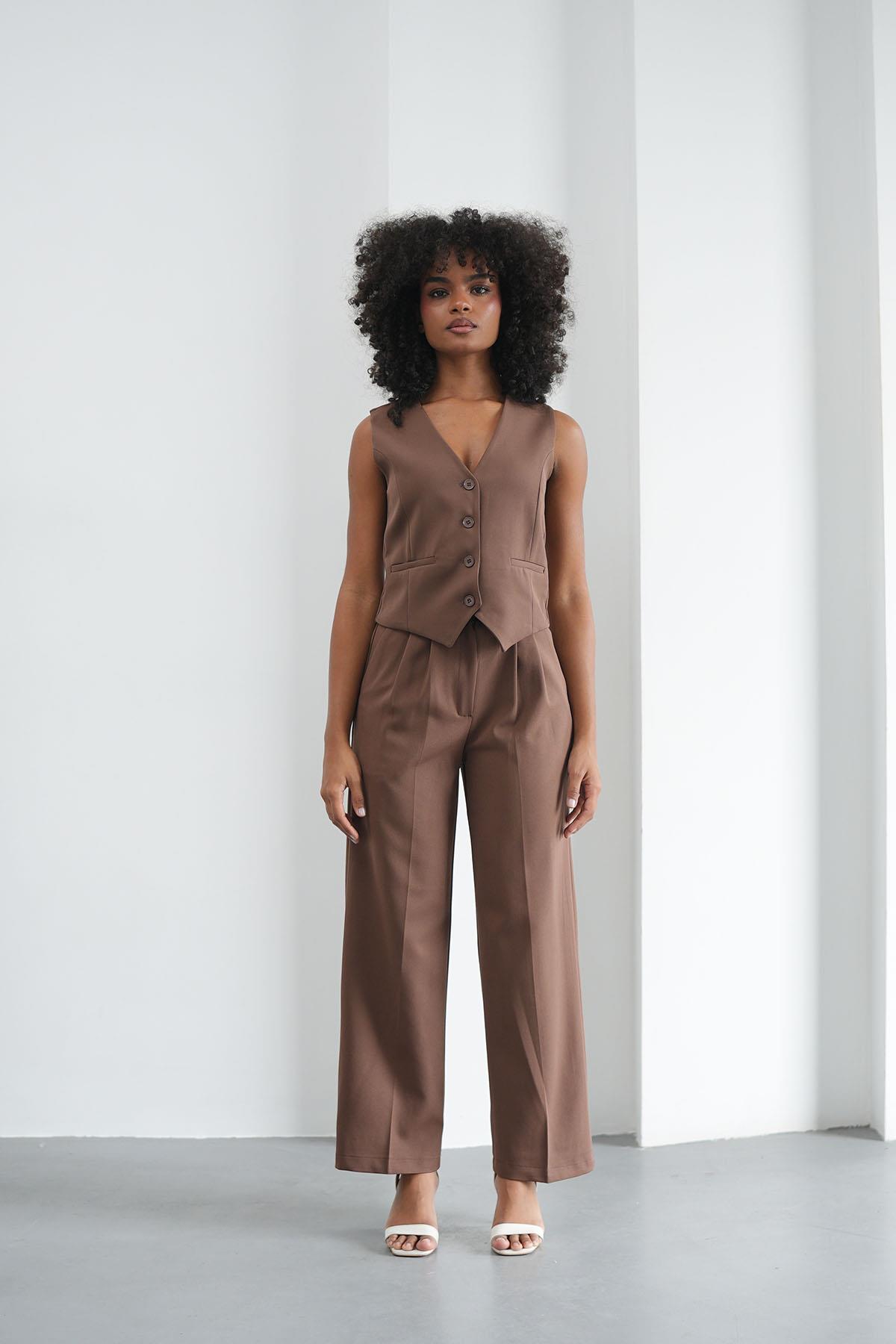 Klasik Düğmeli Acı Kahve YelekHM1338