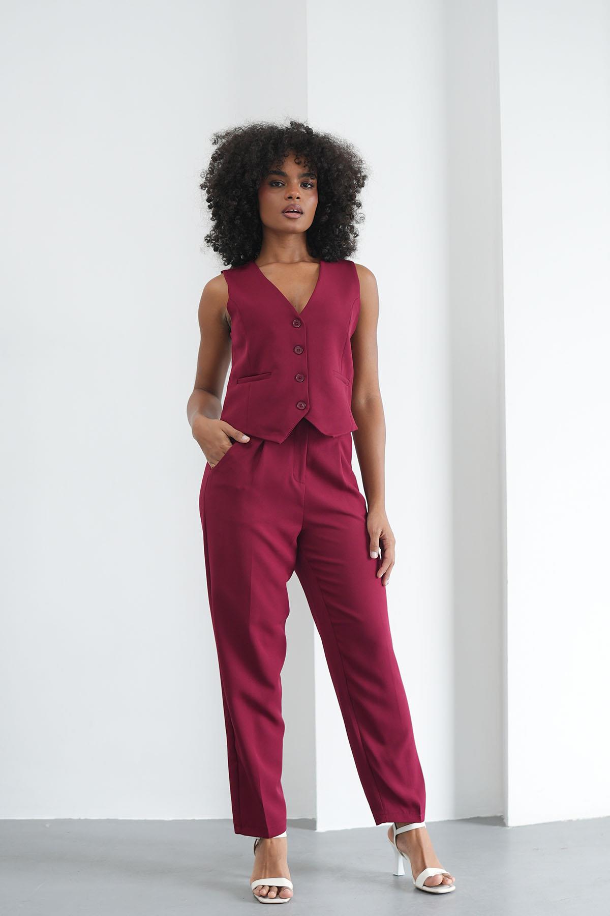 Klasik Düğmeli Bordo YelekHM1338