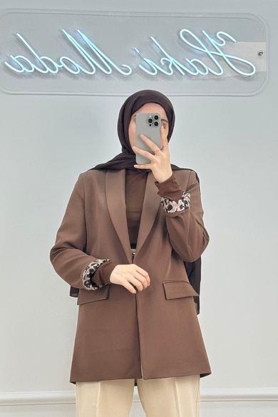 Leopar Astarlı Acı Kahve CeketHM1322