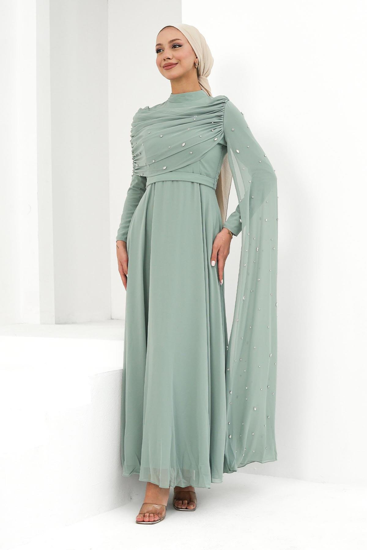 Perizade Şifon Mint Tesettür AbiyeLP6317