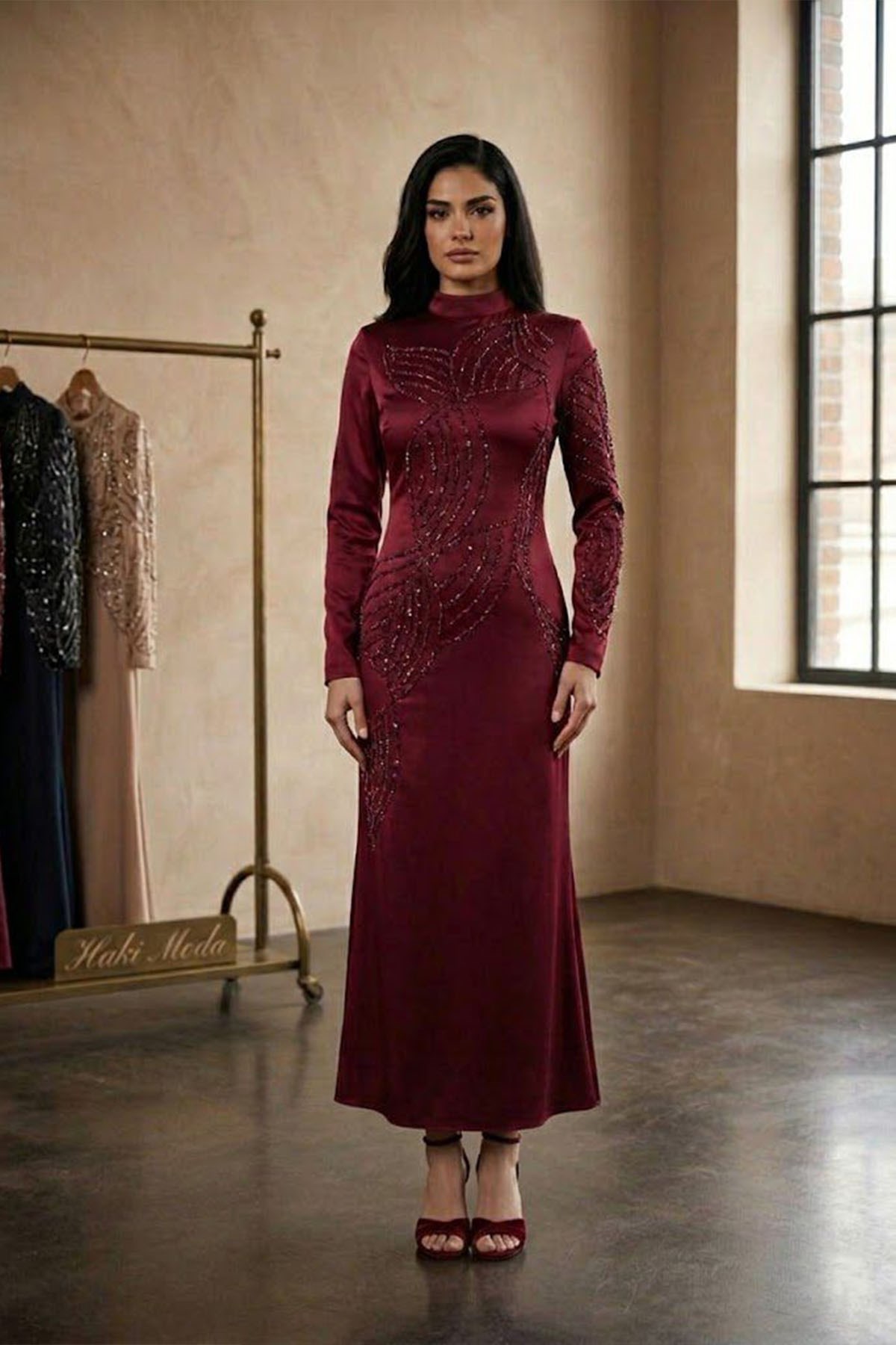 Taşlı Saten AbiyeLP6188