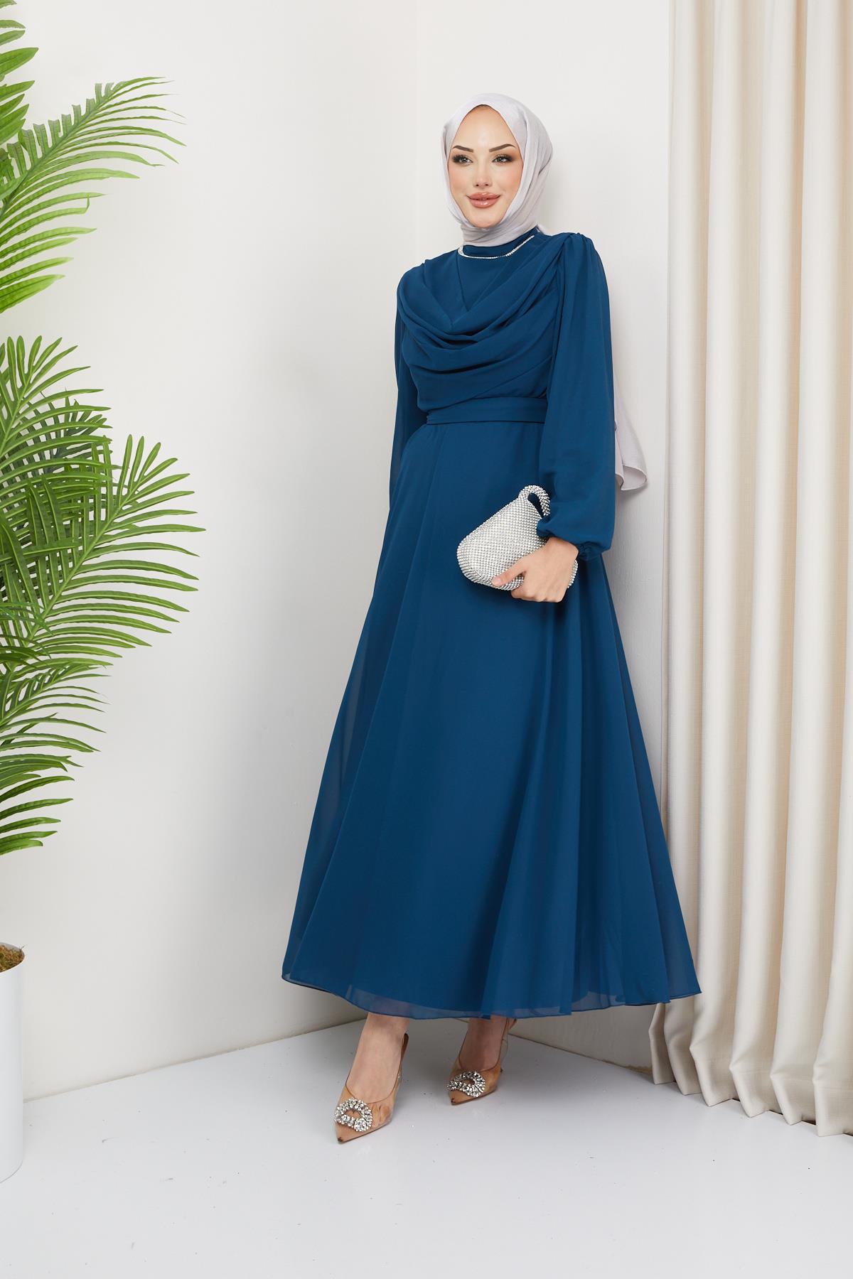 Tesettür Ariyana Şal Yaka Abiye PetrolHM2010