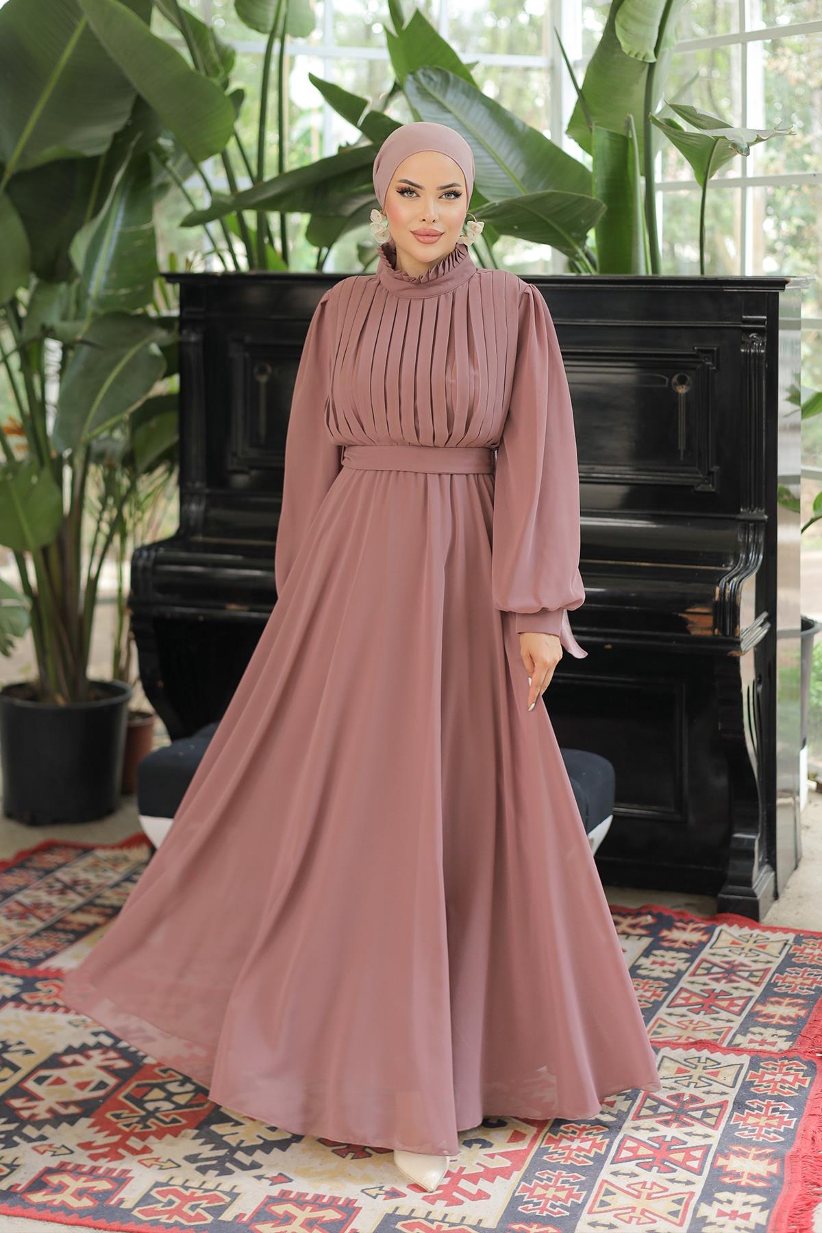 Tesettür Asel Şifon Abiye GülLP6040