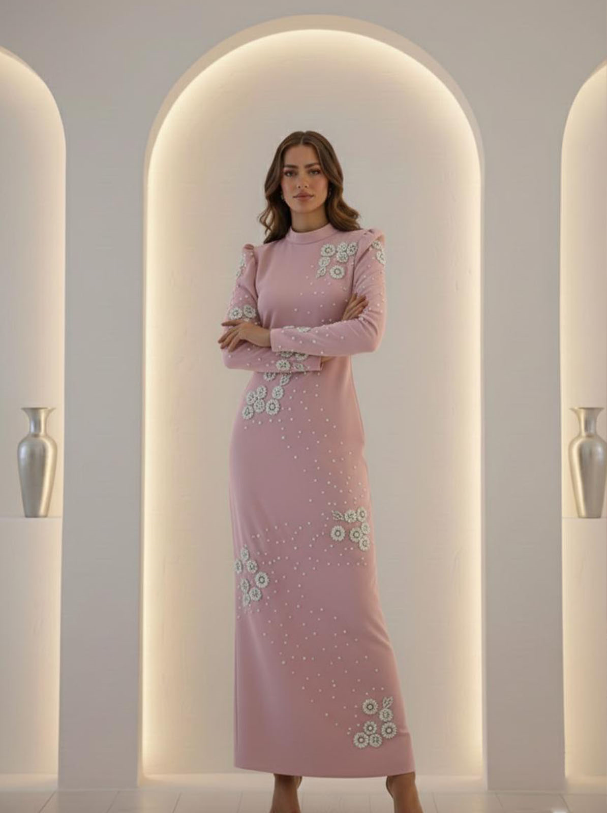 Tesettür Azelya Adriana Krep Abiye PudraLP6347