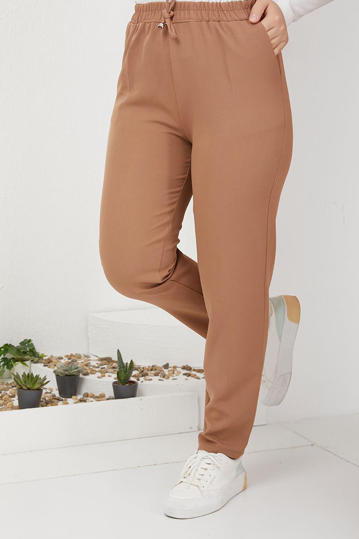 Tesettür Beli Lastikli Pantolon CamelHM2794