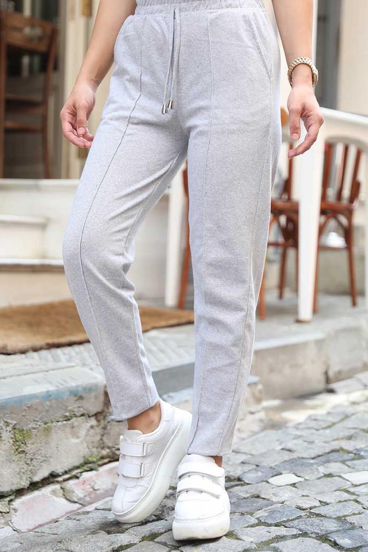 Tesettür Beli Lastikli Pantolon GriHM0088