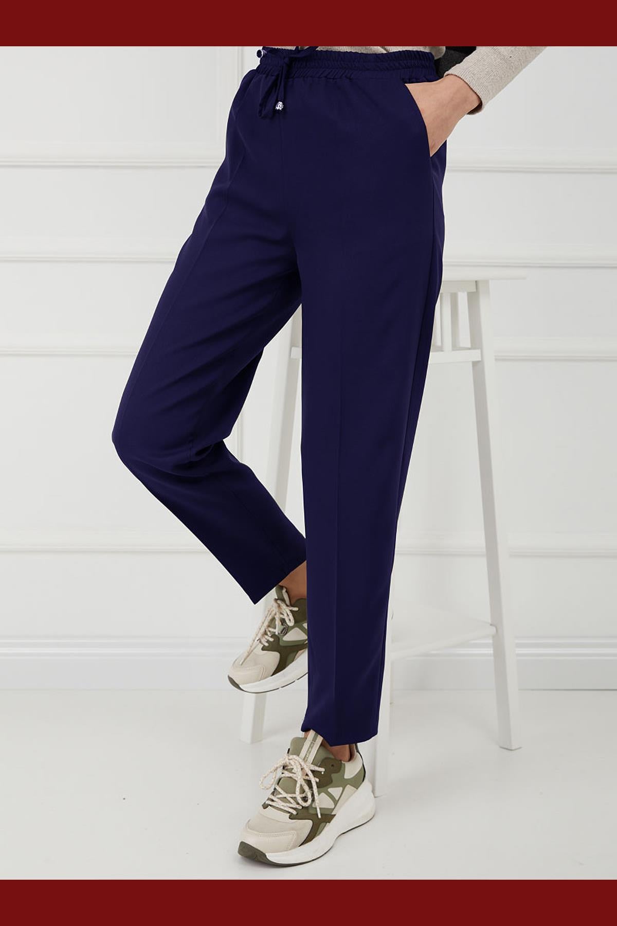 Tesettür Beli Lastikli Pantolon LacivertHM2794