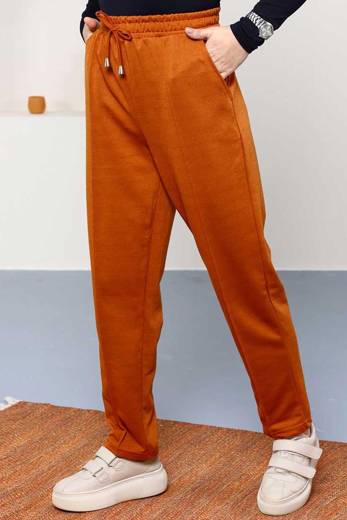 Tesettür Beli Lastikli Stoperli Pantolon KiremitHM2252