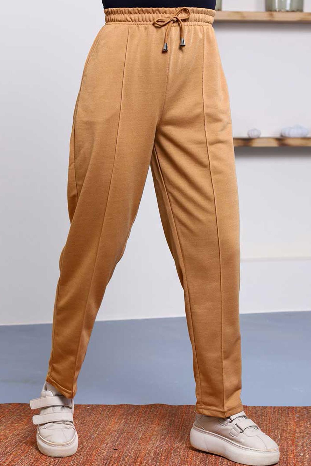 Tesettür Beli Lastikli Stoperli Pantolon CamelHM2252