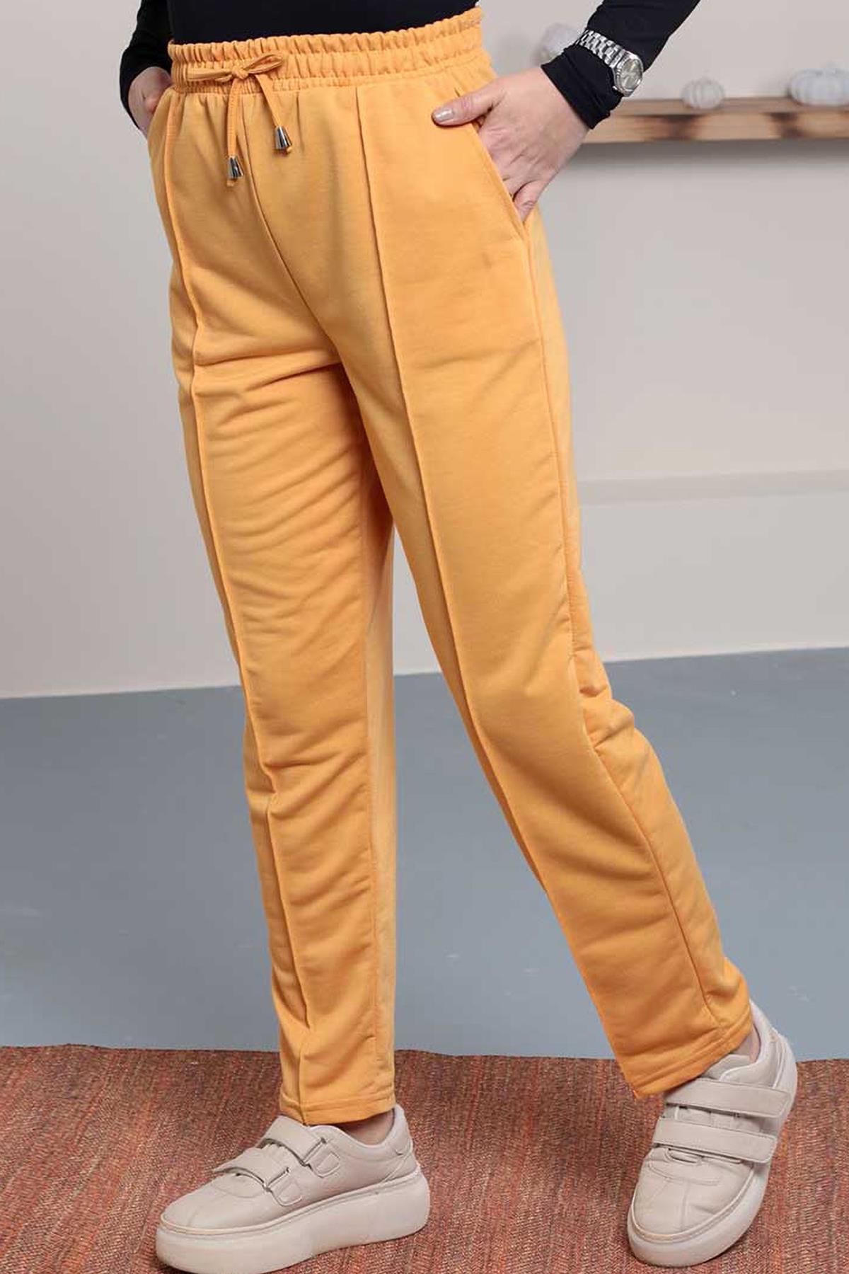 Tesettür Beli Lastikli Stoperli Pantolon HardalHM2252