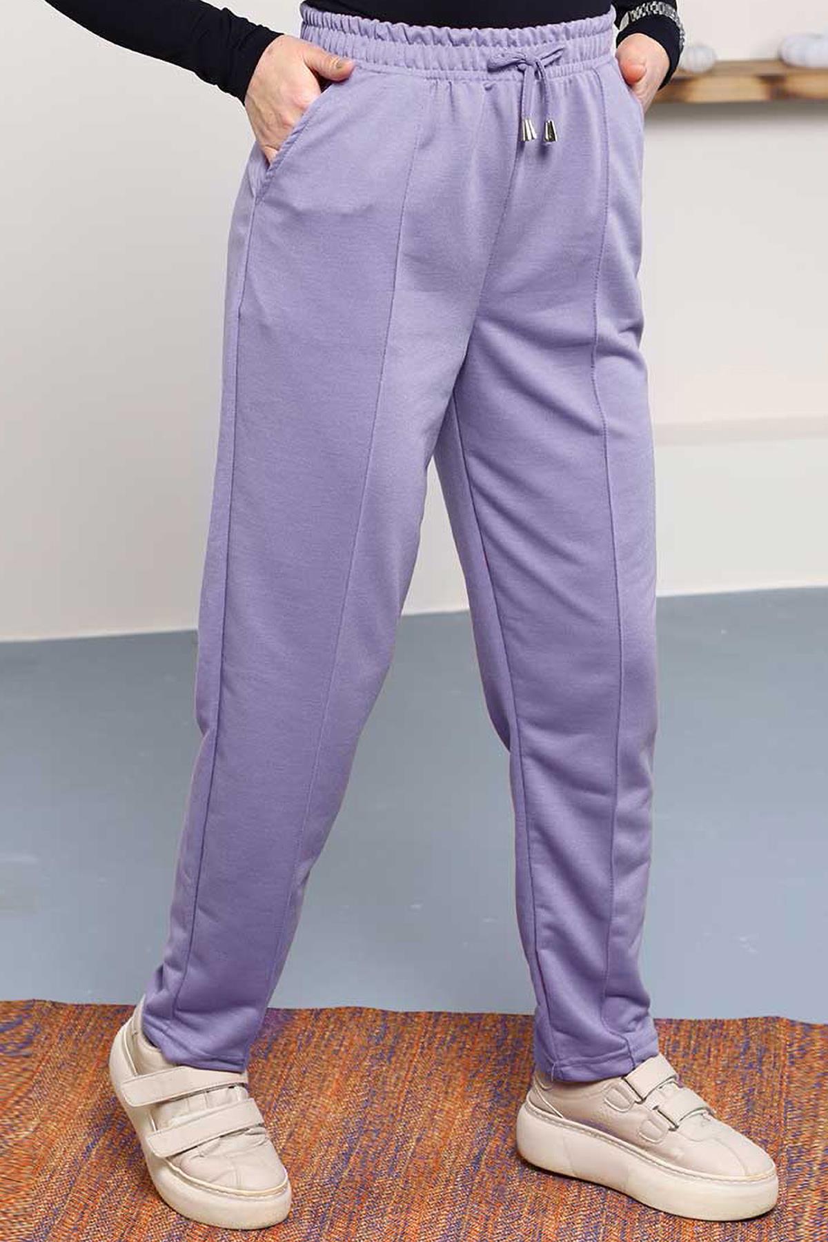 Tesettür Beli Lastikli Stoperli Pantolon LilaHM2252