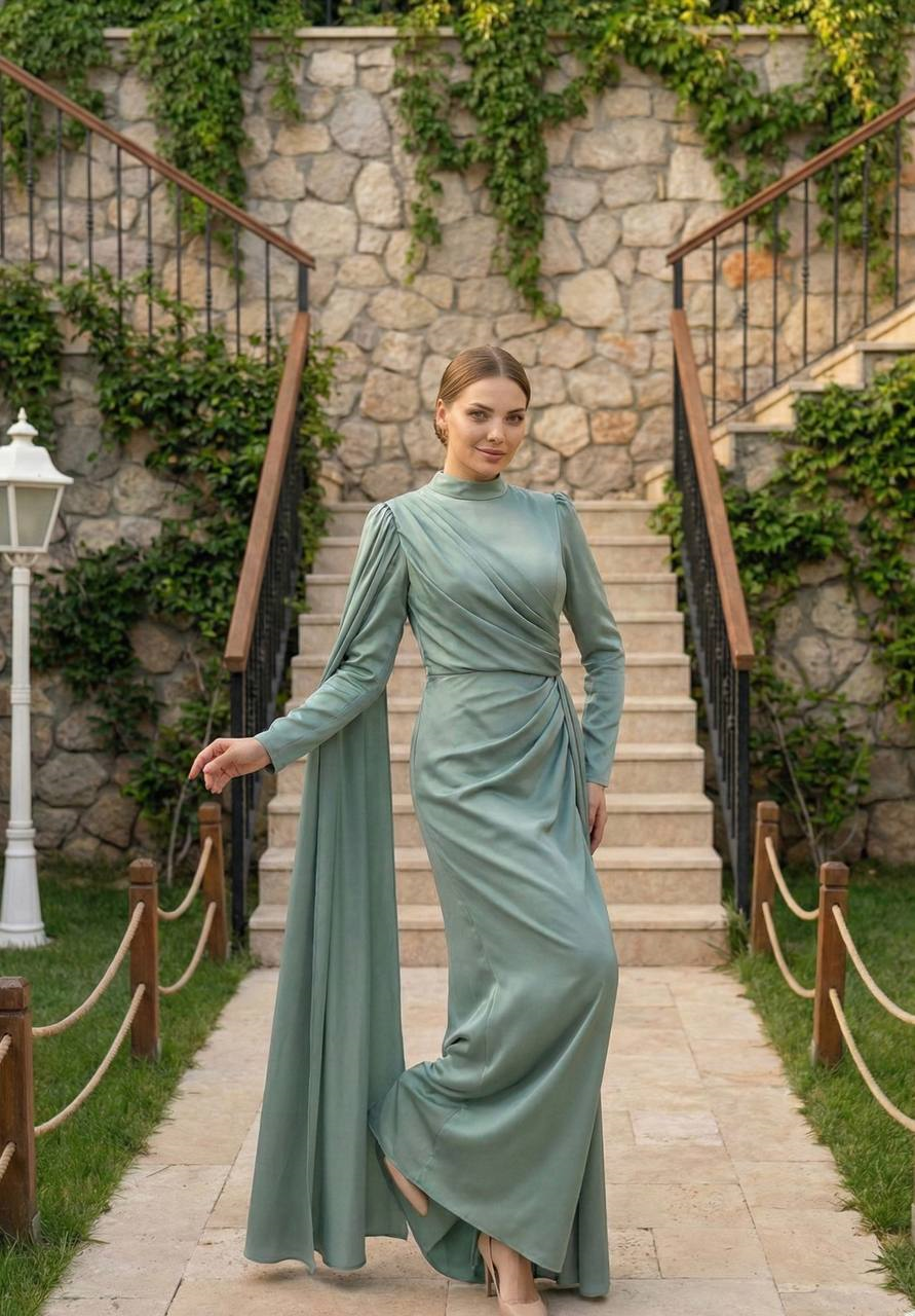 Tesettür BELLİNA Saten Abiye MintLP6377