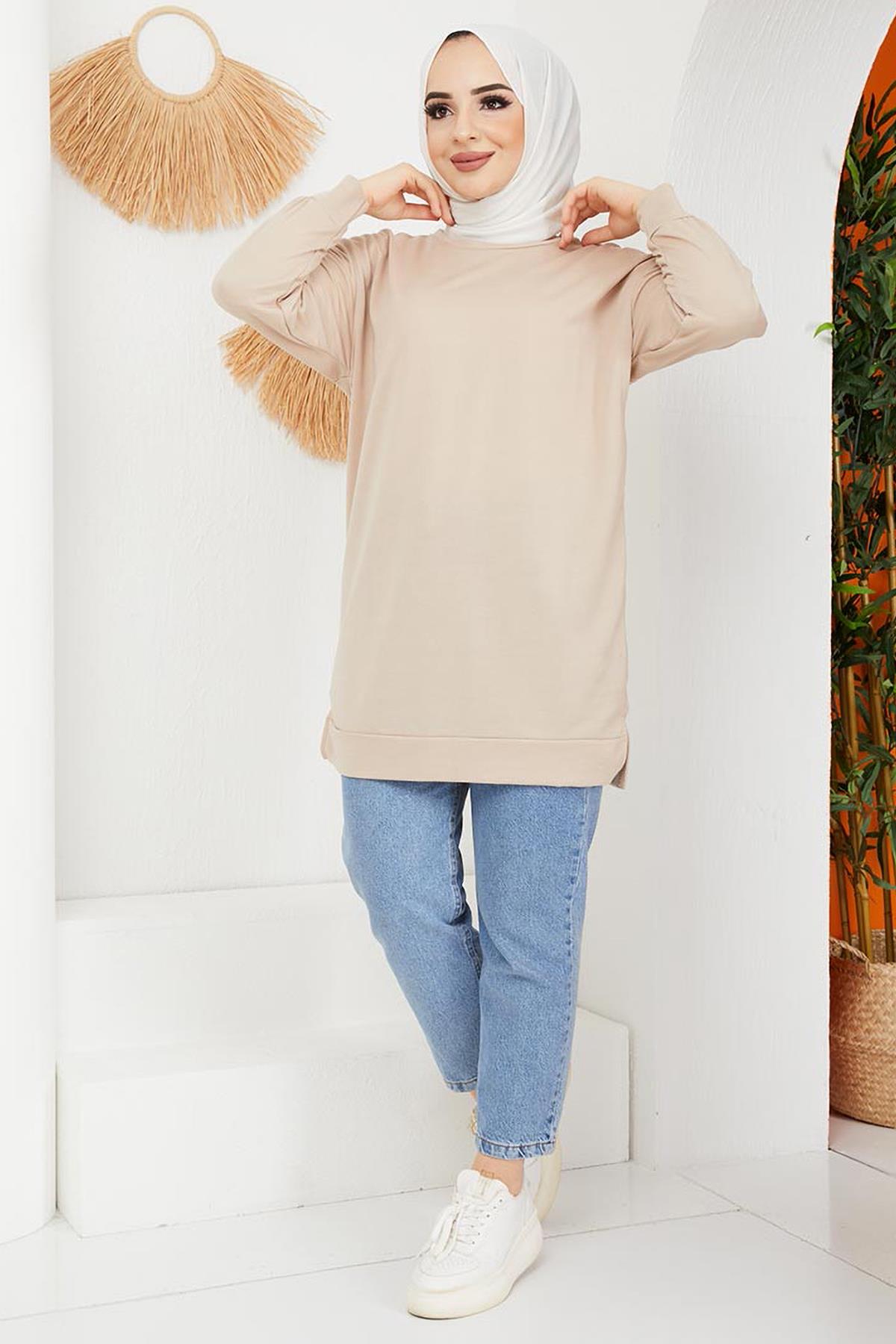 Tesettür Bisiklet Yaka Tesettür Tunik BejHM0121