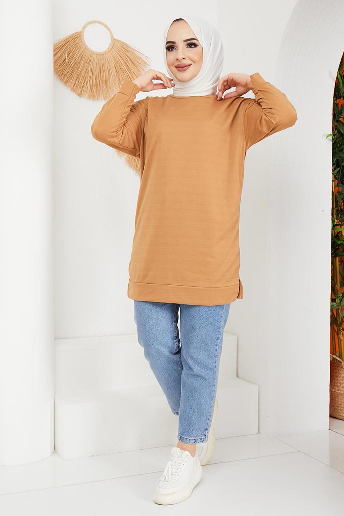 Tesettür Bisiklet Yaka Tesettür Tunik CamelHM0121