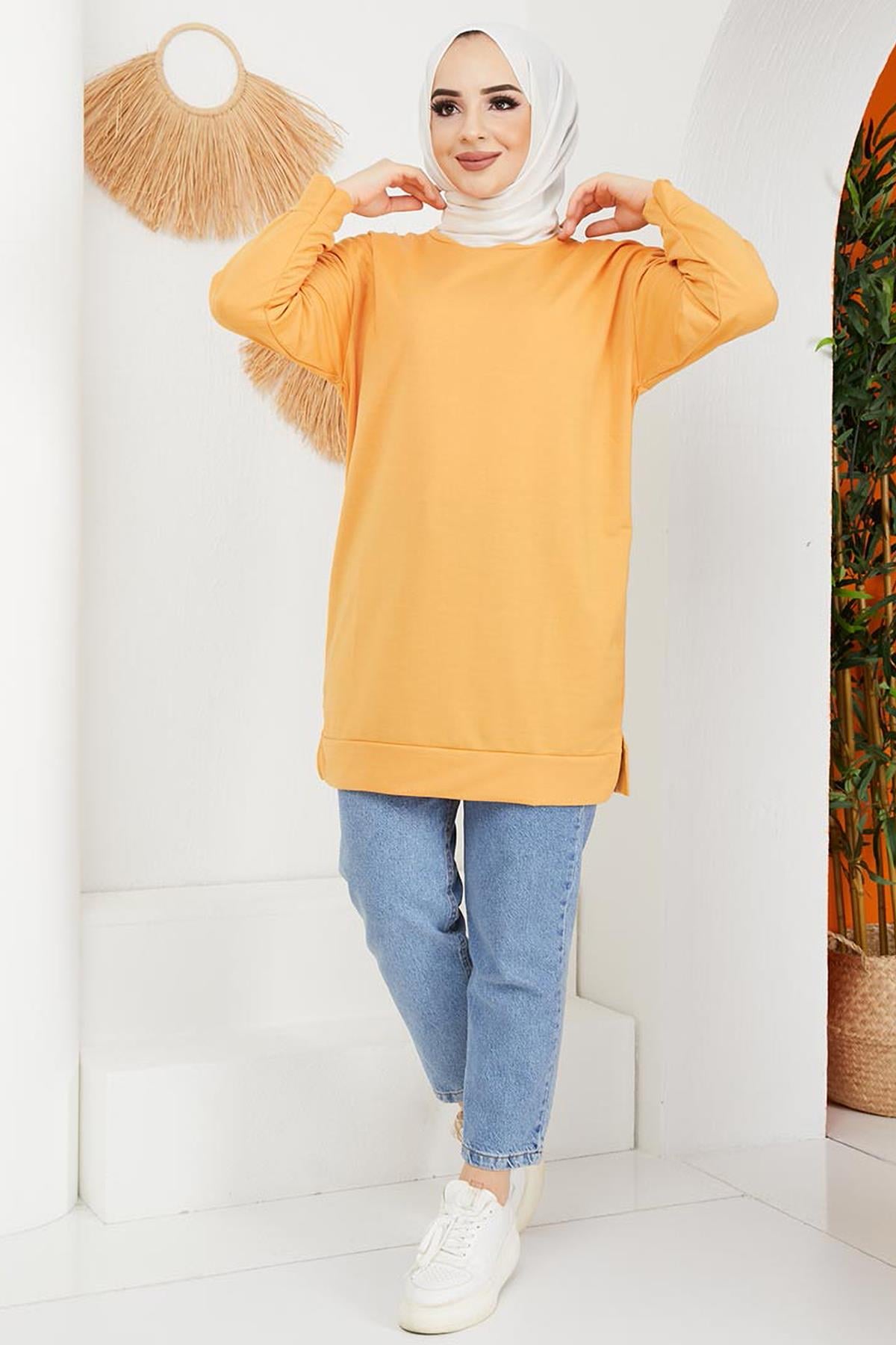 Tesettür Bisiklet Yaka Tesettür Tunik HardalHM0121