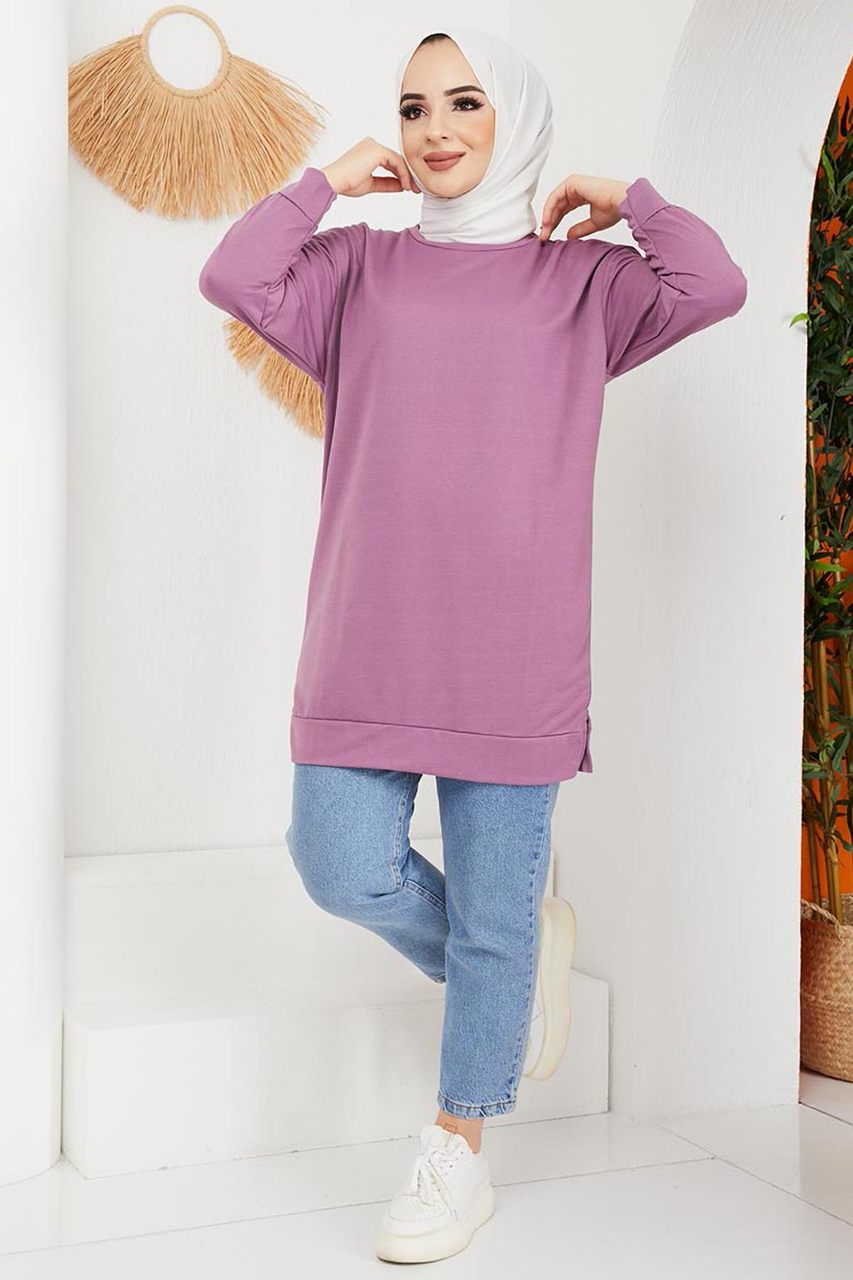 Tesettür Bisiklet Yaka Tesettür Tunik LilaHM0121