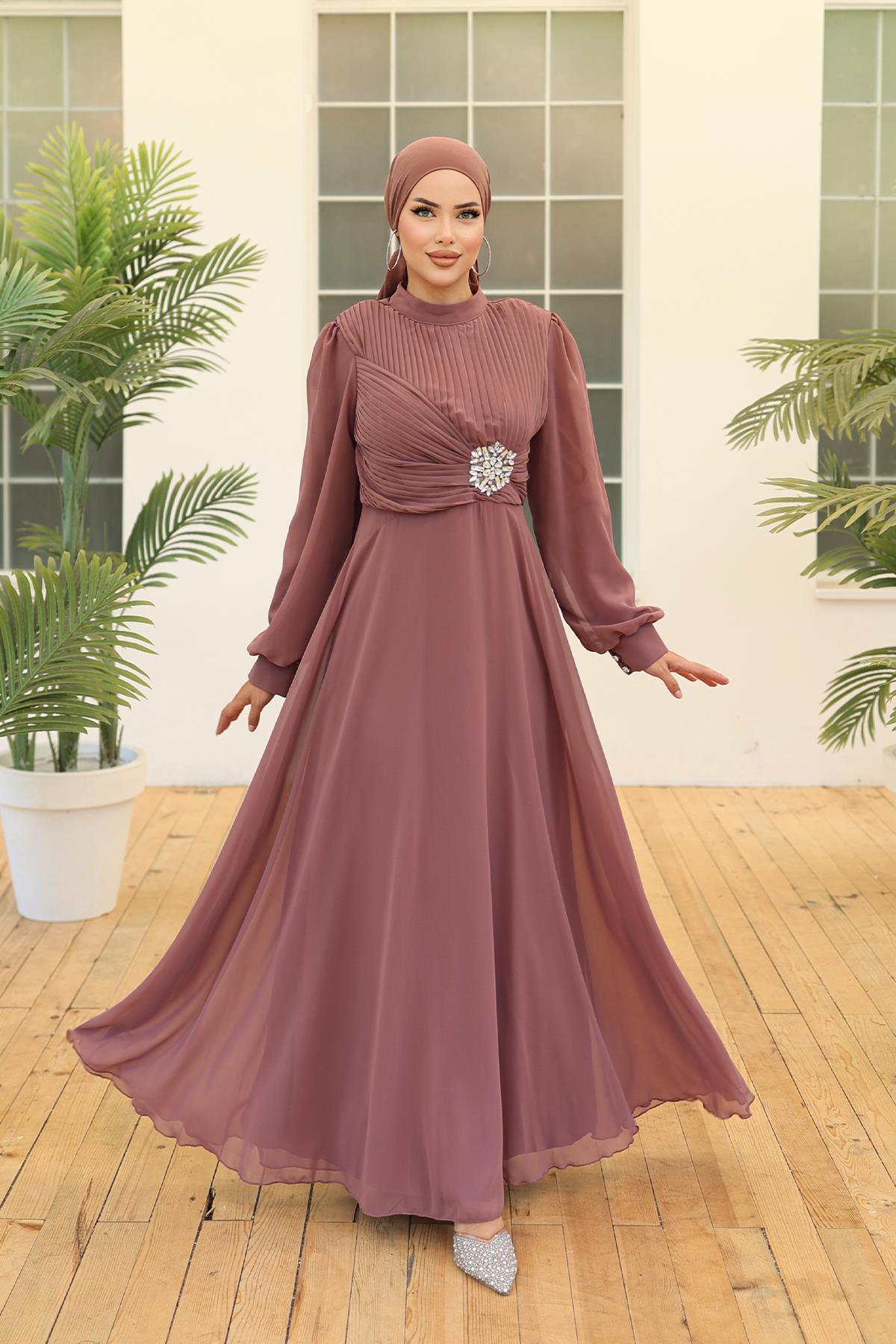 Tesettür Büyük Beden Gizem Şifon Abiye GülLP6085