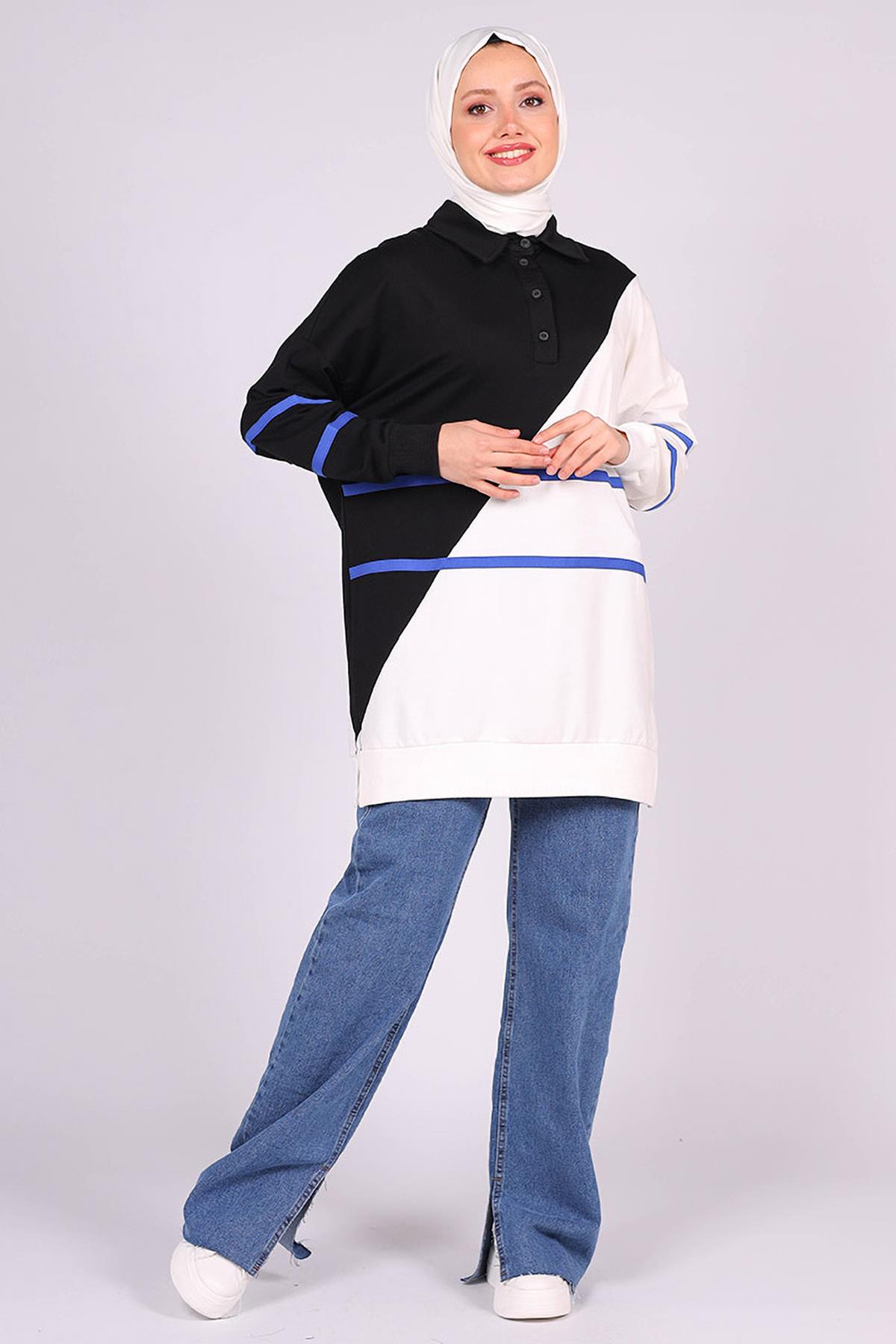Tesettür Çizgili Sweat SaksHM30883