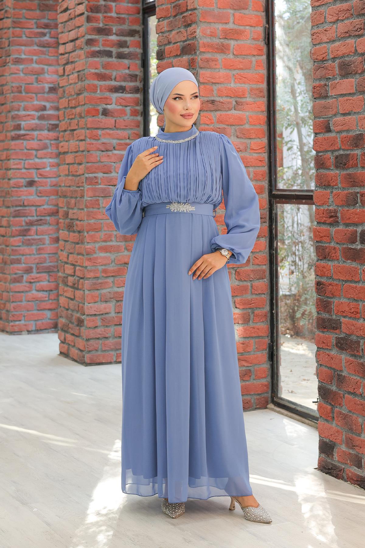 Tesettür Ecrin Şifon Abiye IndigoLP6056