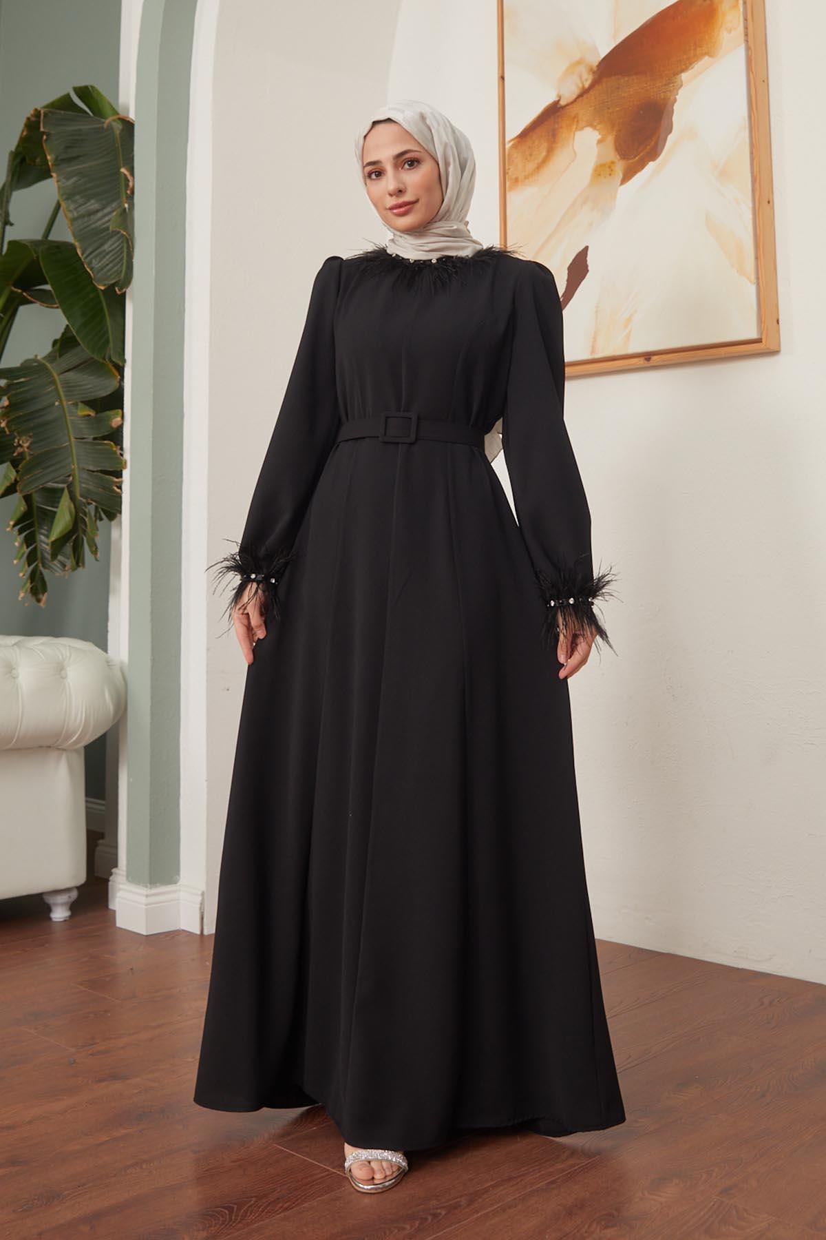 Tesettür Esla Krep Elbise SiyahHM4142