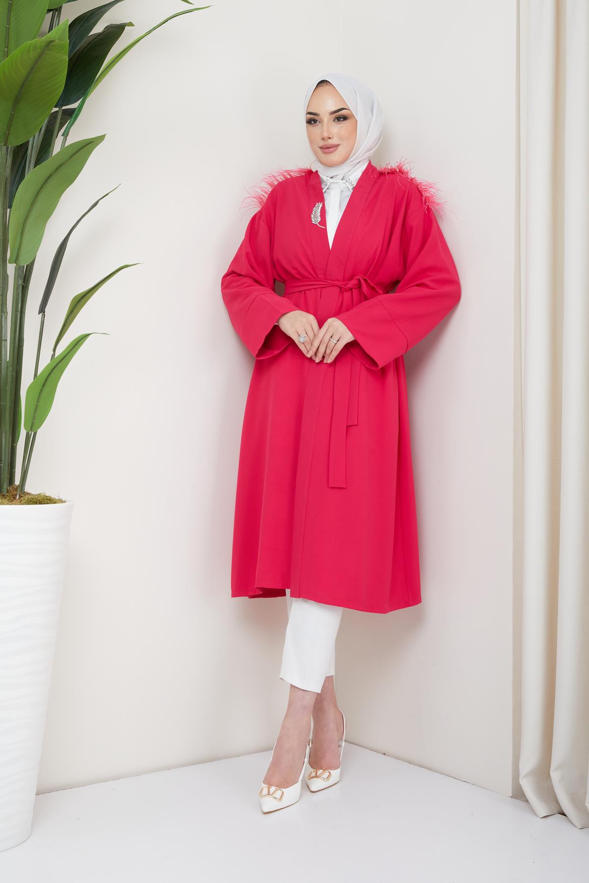 Tesettür Esle Krep Kimono FuşyaHM4151-1