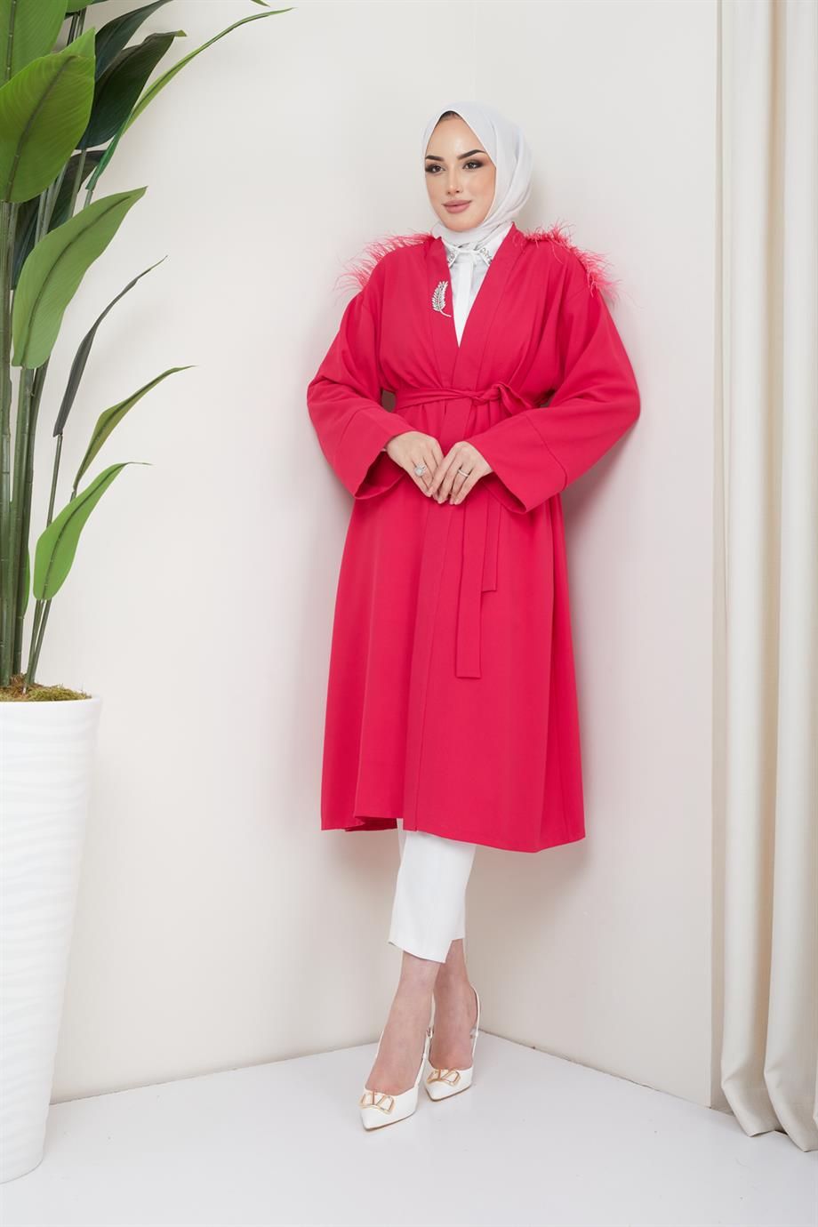 Tesettür Esle Krep Kimono Fuşyahm4151