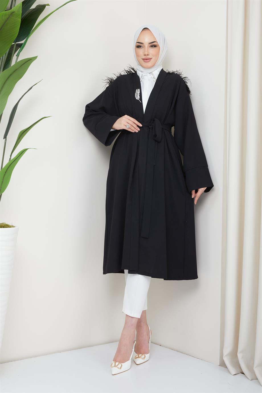 Tesettür Esle Krep Kimono Siyahhm4151